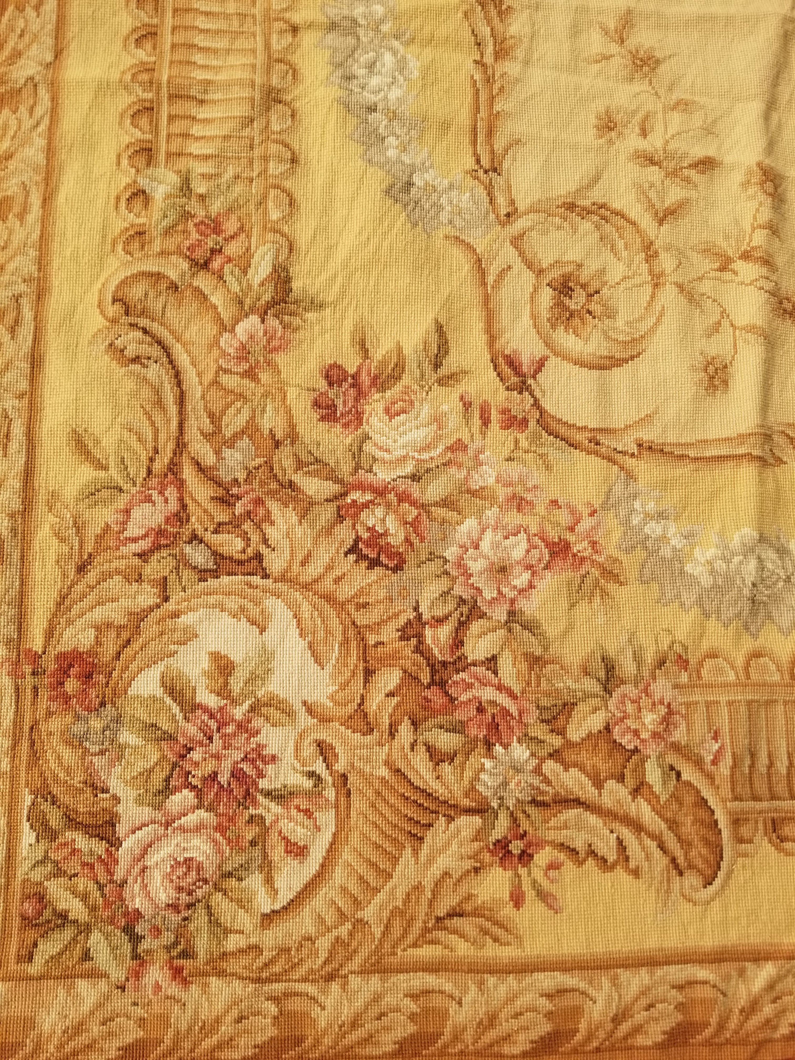 Antique French Aubusson Ornate Floral Wool Area Rug 355x257cm