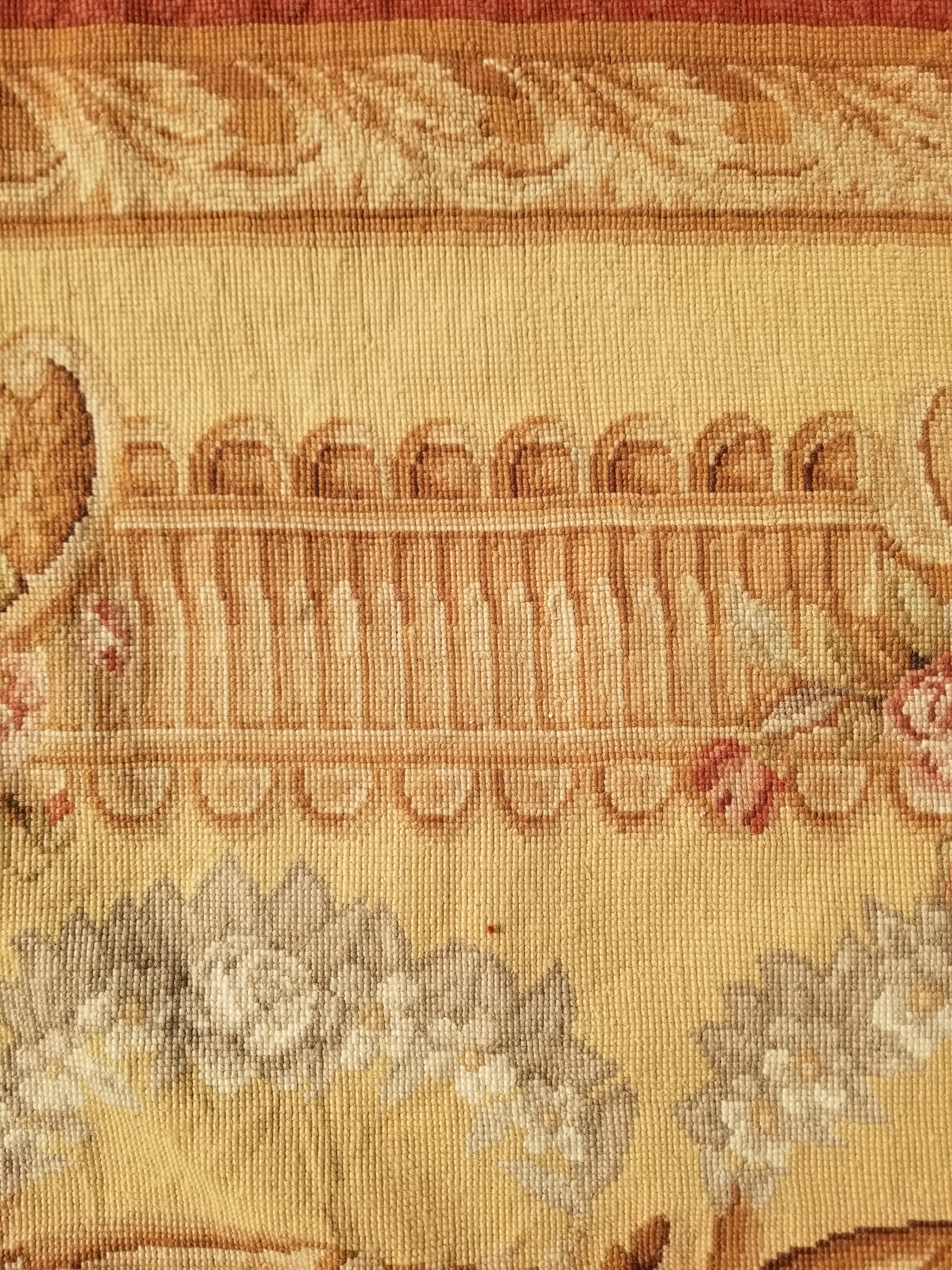 Antique French Aubusson Ornate Floral Wool Area Rug 355x257cm