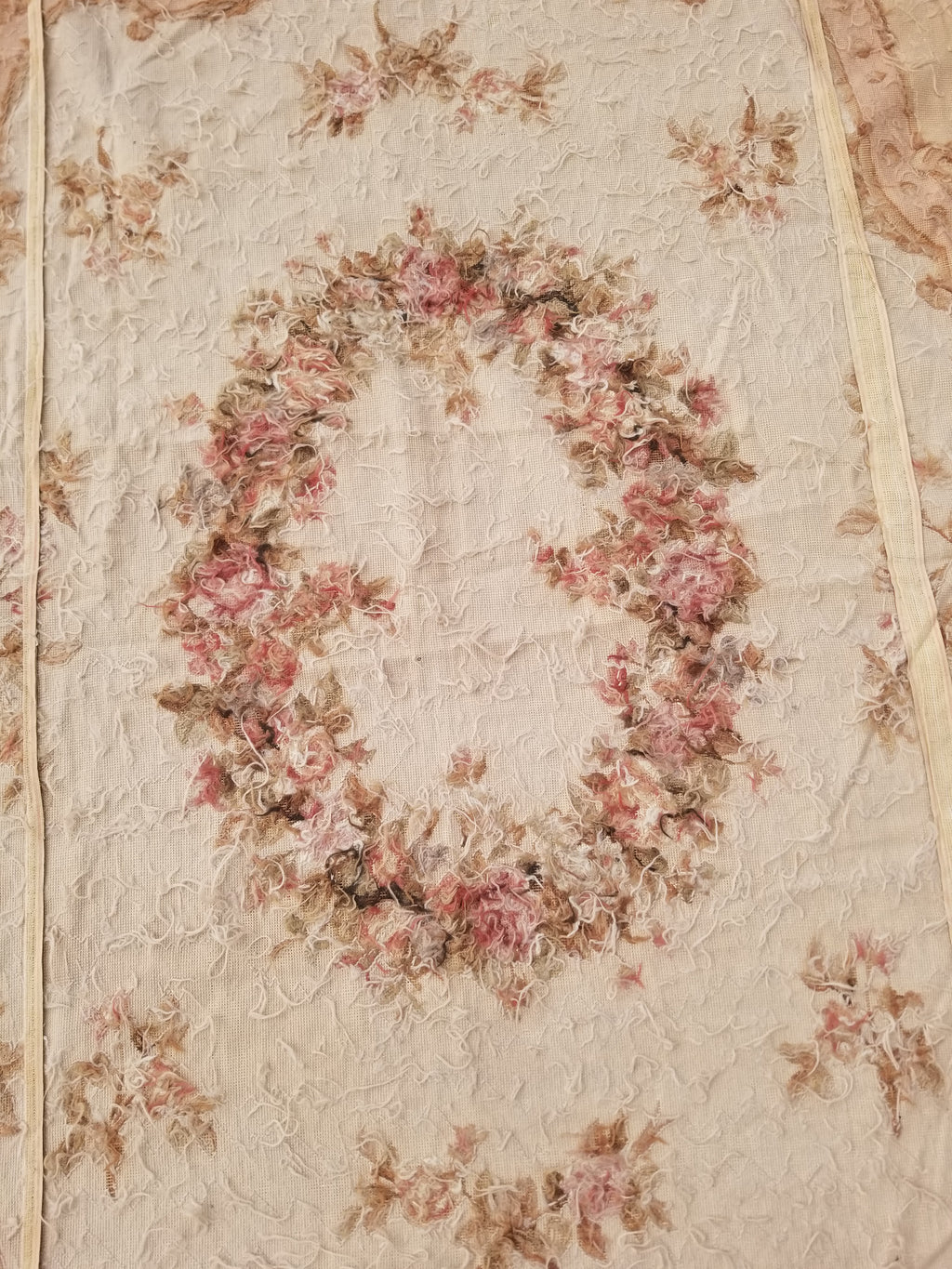 Antique French Aubusson Ornate Floral Wool Area Rug 355x257cm