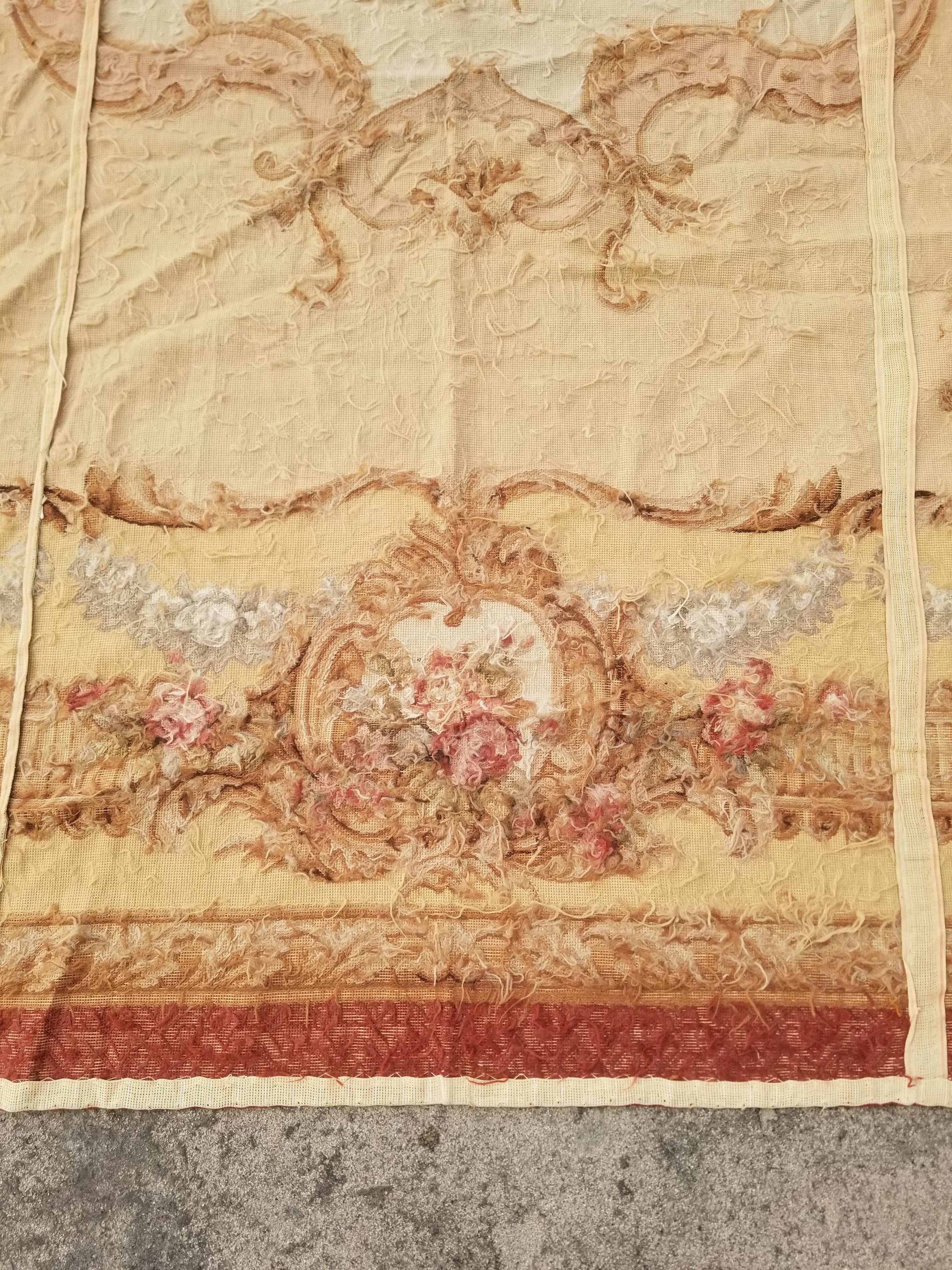 Antique French Aubusson Ornate Floral Wool Area Rug 355x257cm