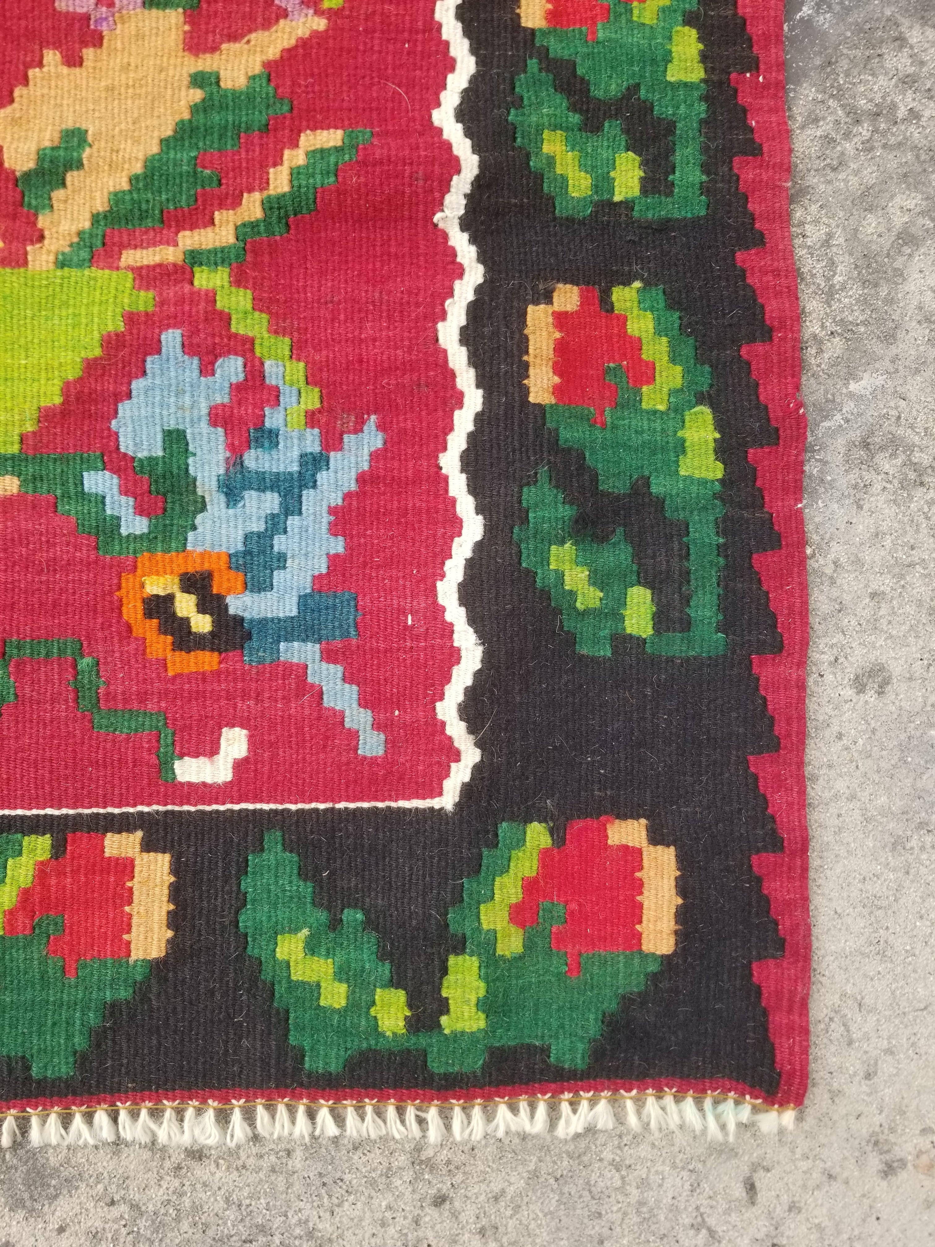 Vintage Traditional Handwoven Romanian Wool Multicolor Kilim 195x93cm