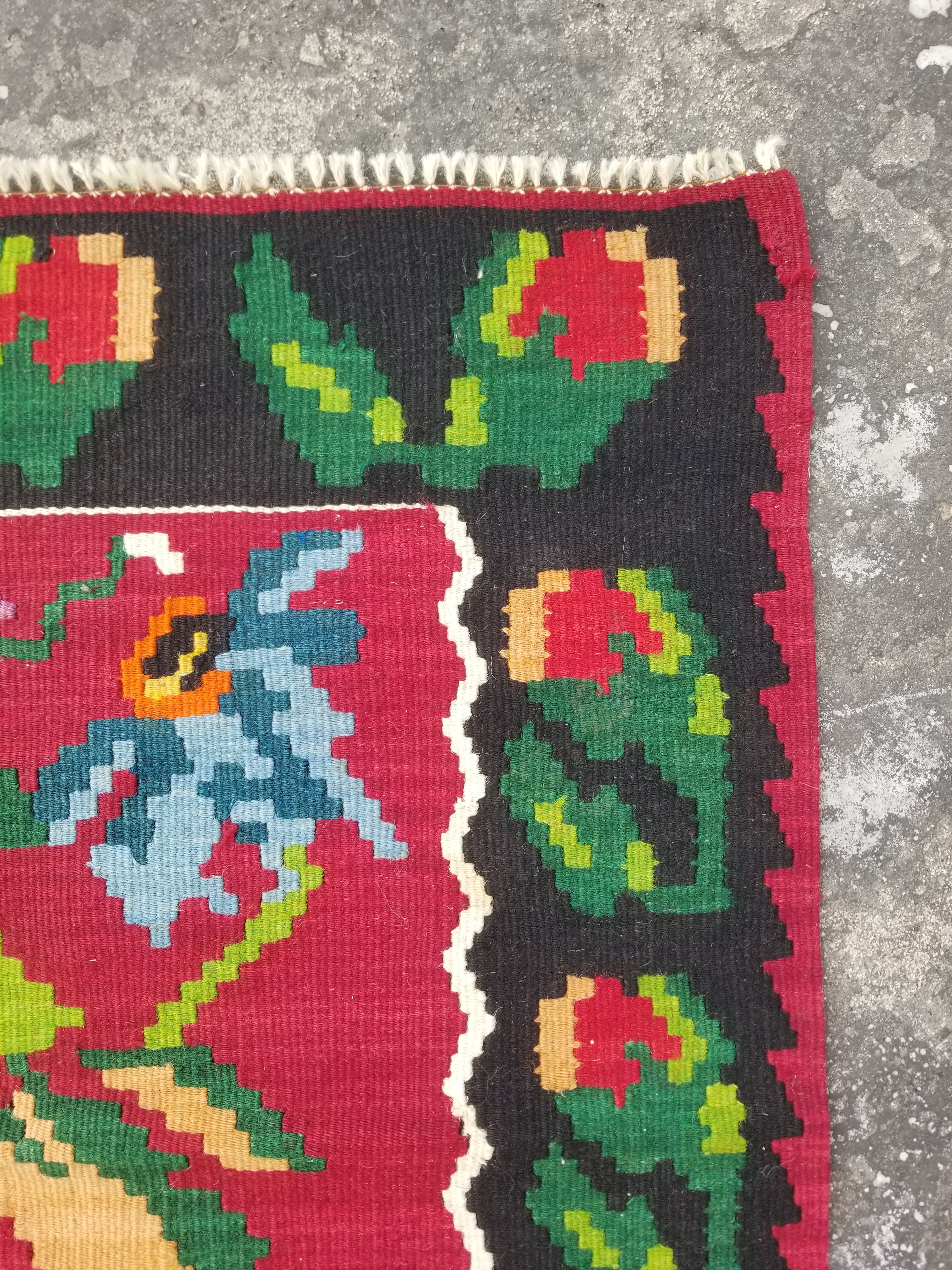 Vintage Traditional Handwoven Romanian Wool Multicolor Kilim 195x93cm