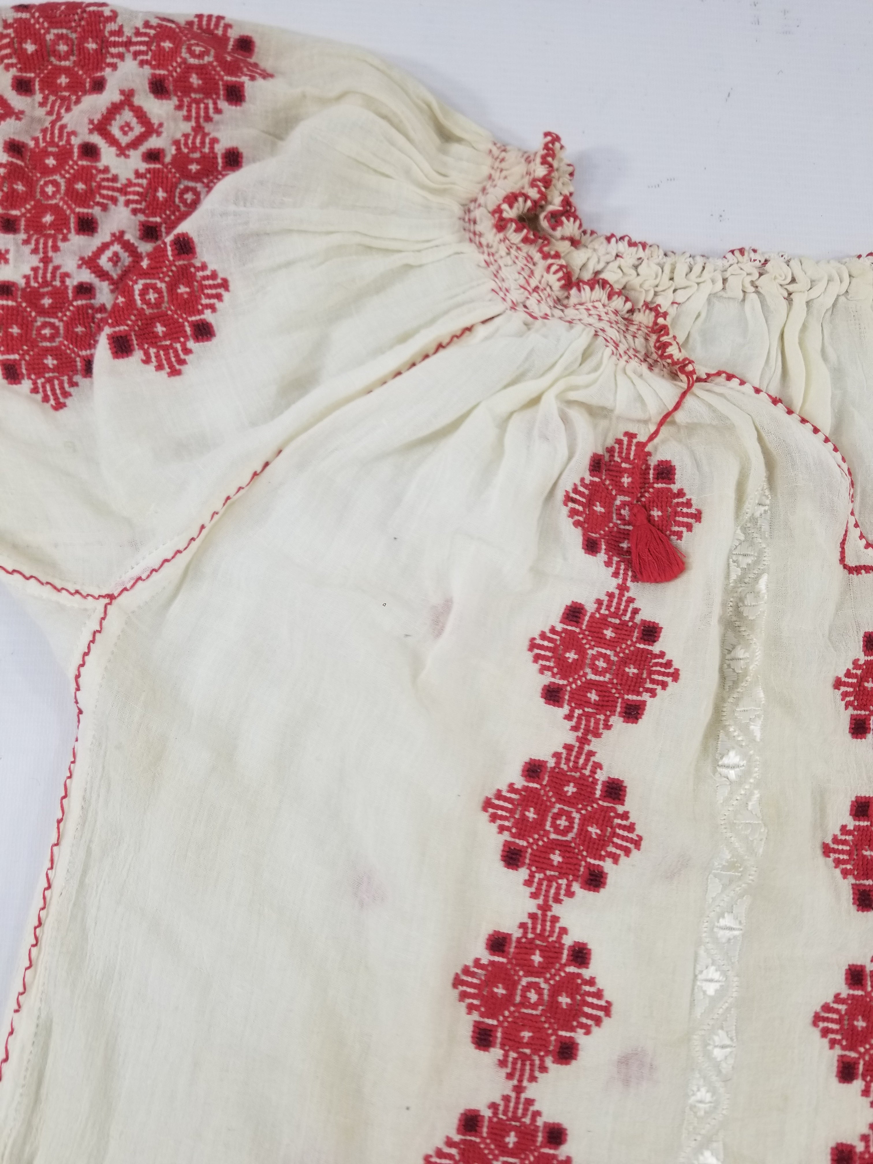 Vintage Romanian Vyshyvanka Embroidered Peasant Blouse