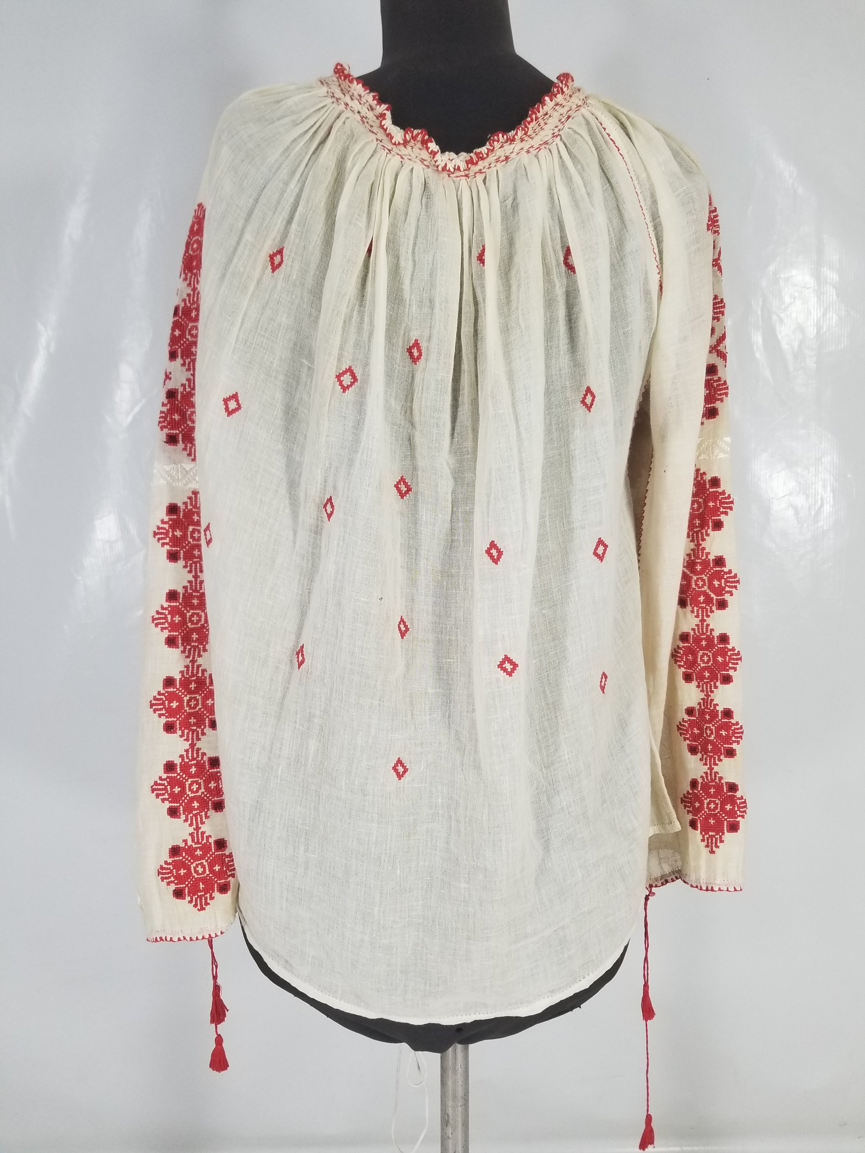 Vintage Romanian Vyshyvanka Embroidered Peasant Blouse
