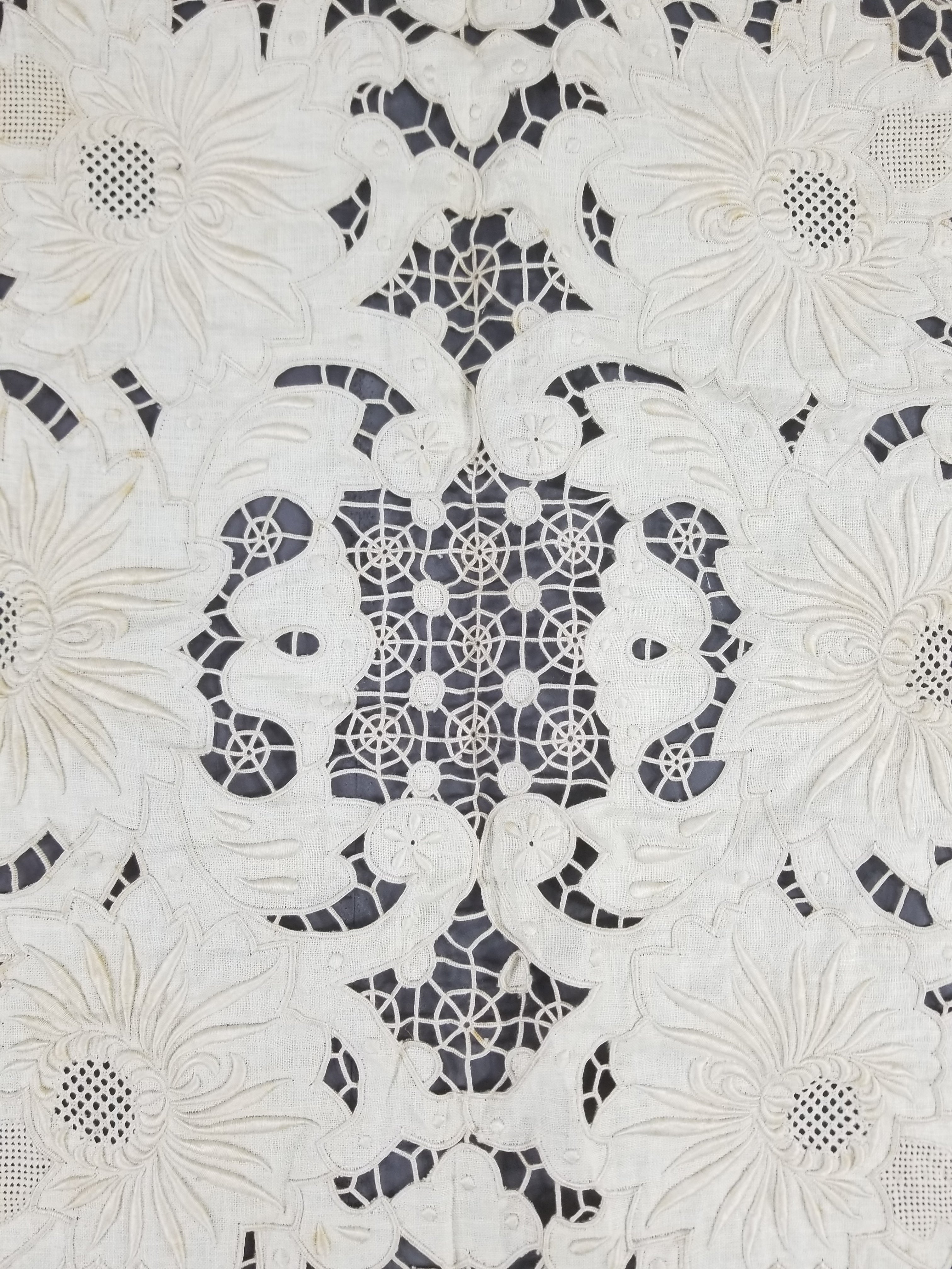 Vintage French Point de Venise Needlelace Tablecloth 262x217cm