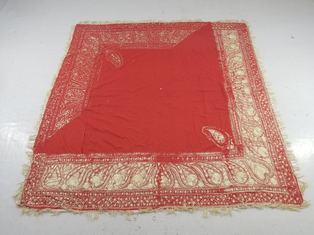Antique Traditional Indian Kashmiri Hand Embroidered Paisley Shawl 170x160cm