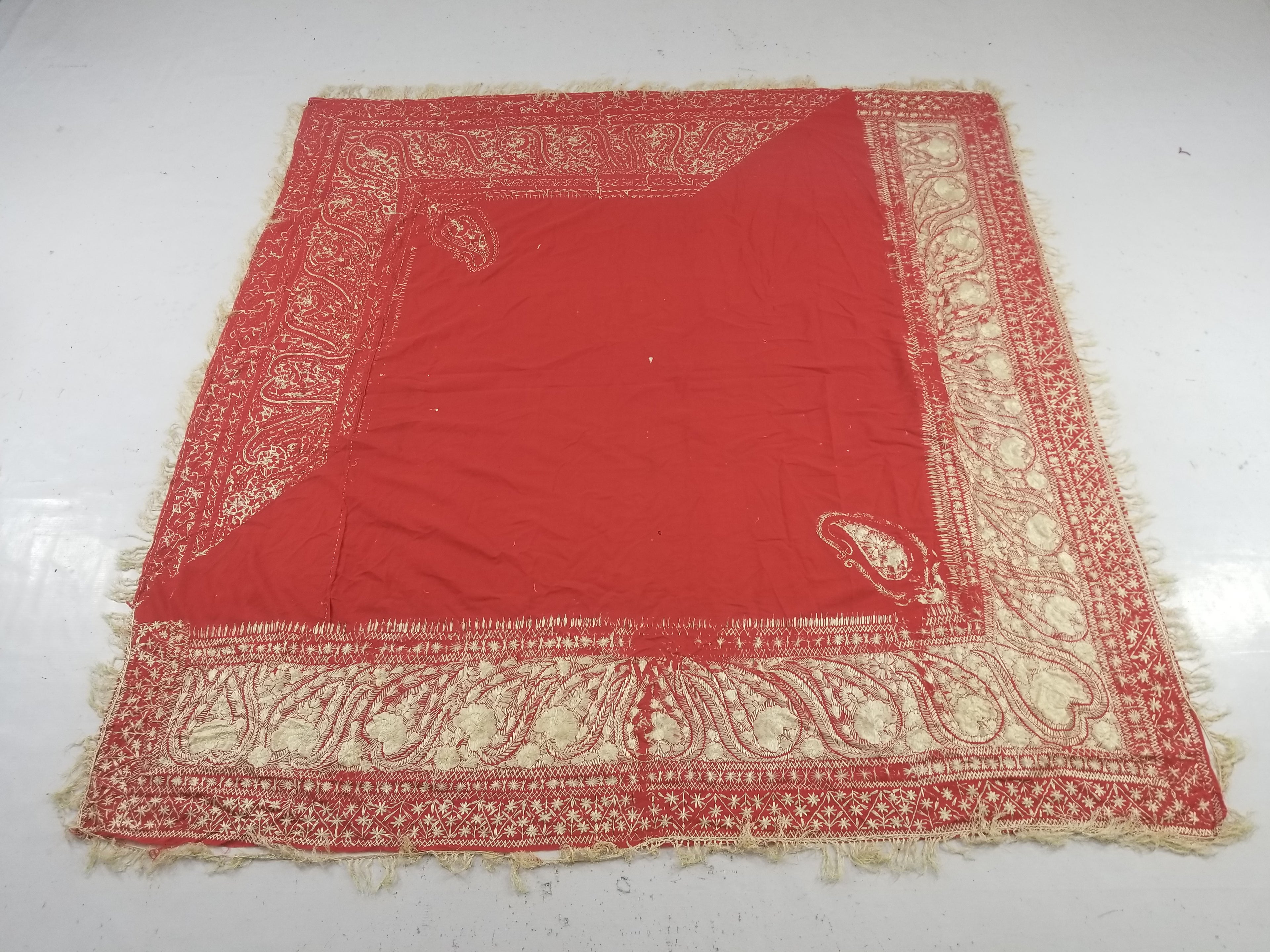Antique Traditional Indian Kashmiri Hand Embroidered Paisley Shawl 170x160cm