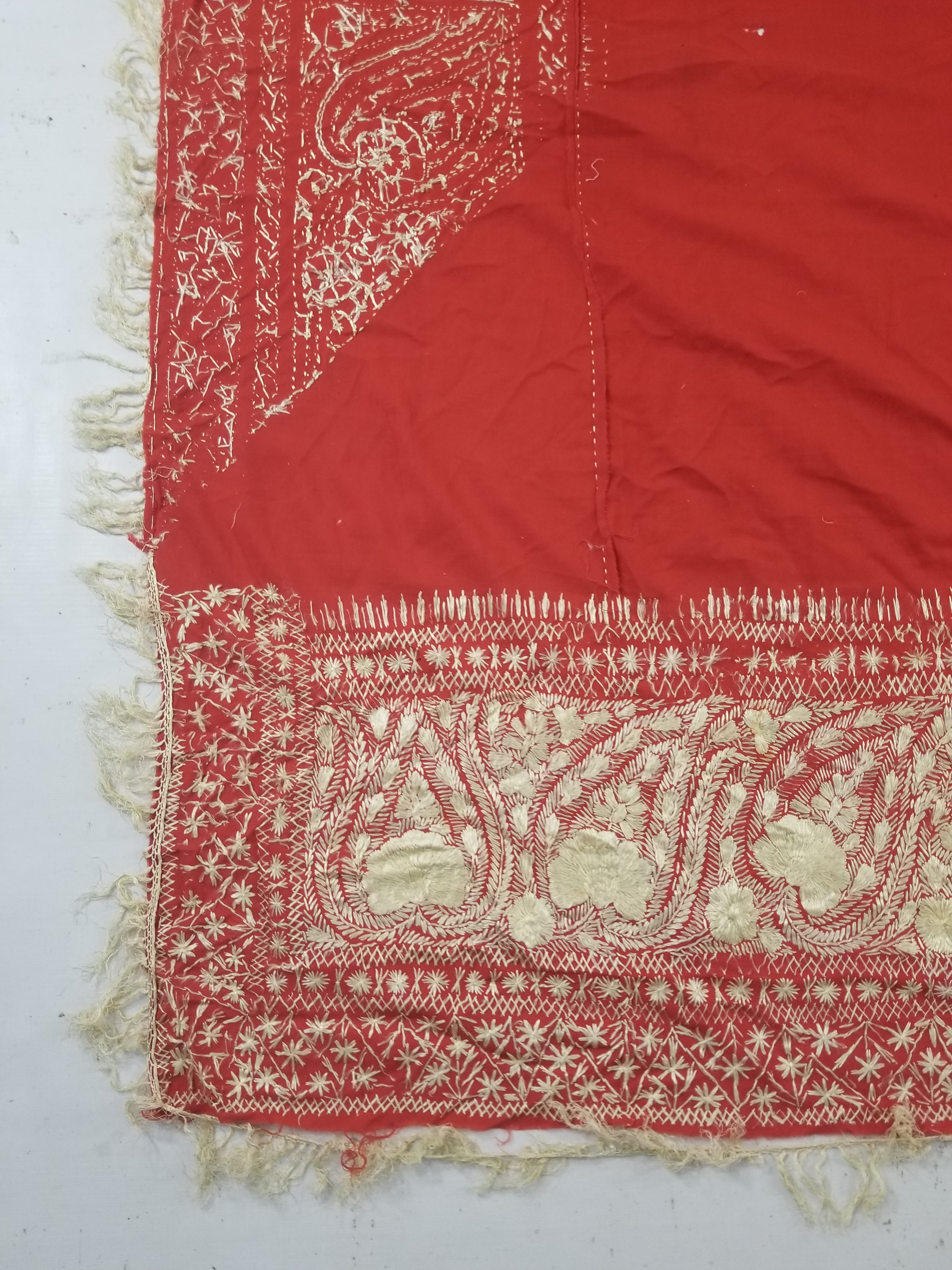 Antique Traditional Indian Kashmiri Hand Embroidered Paisley Shawl 170x160cm