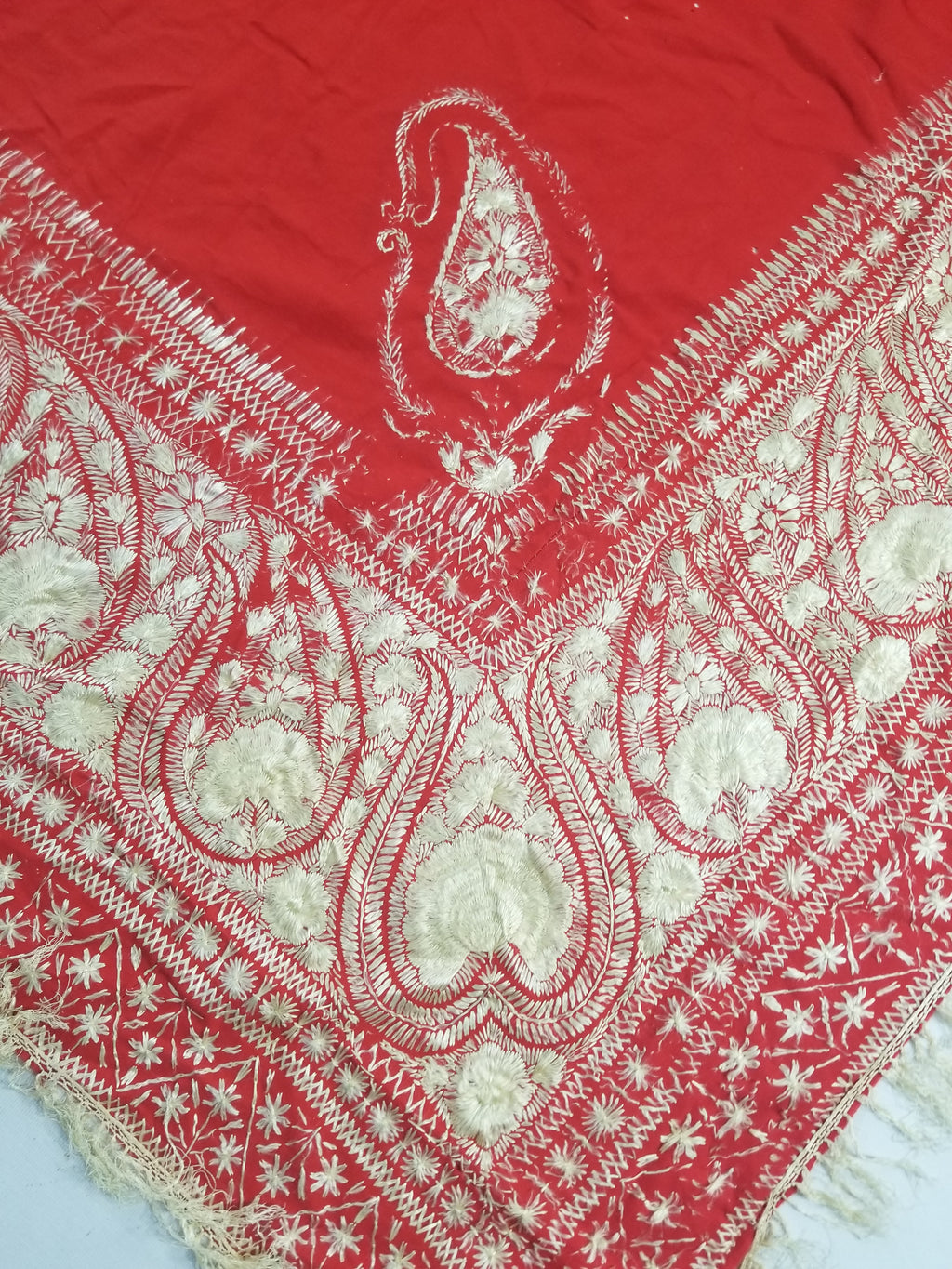 Antique Traditional Indian Kashmiri Hand Embroidered Paisley Shawl 170x160cm