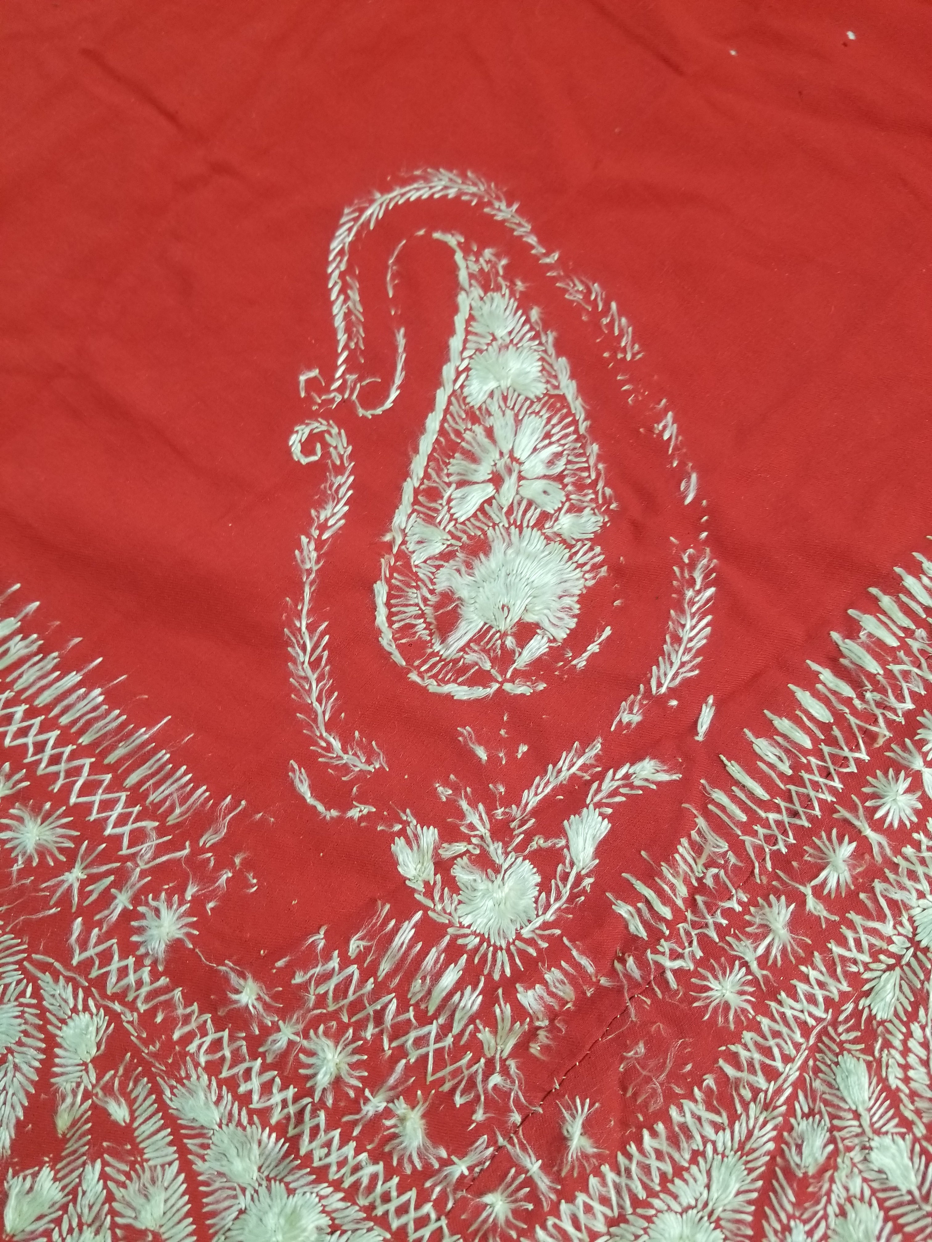 Antique Traditional Indian Kashmiri Hand Embroidered Paisley Shawl 170x160cm