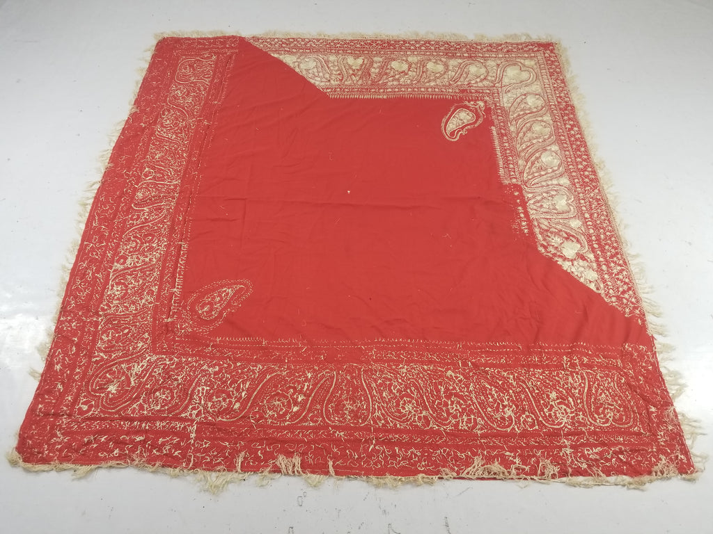 Antique Traditional Indian Kashmiri Hand Embroidered Paisley Shawl 170x160cm