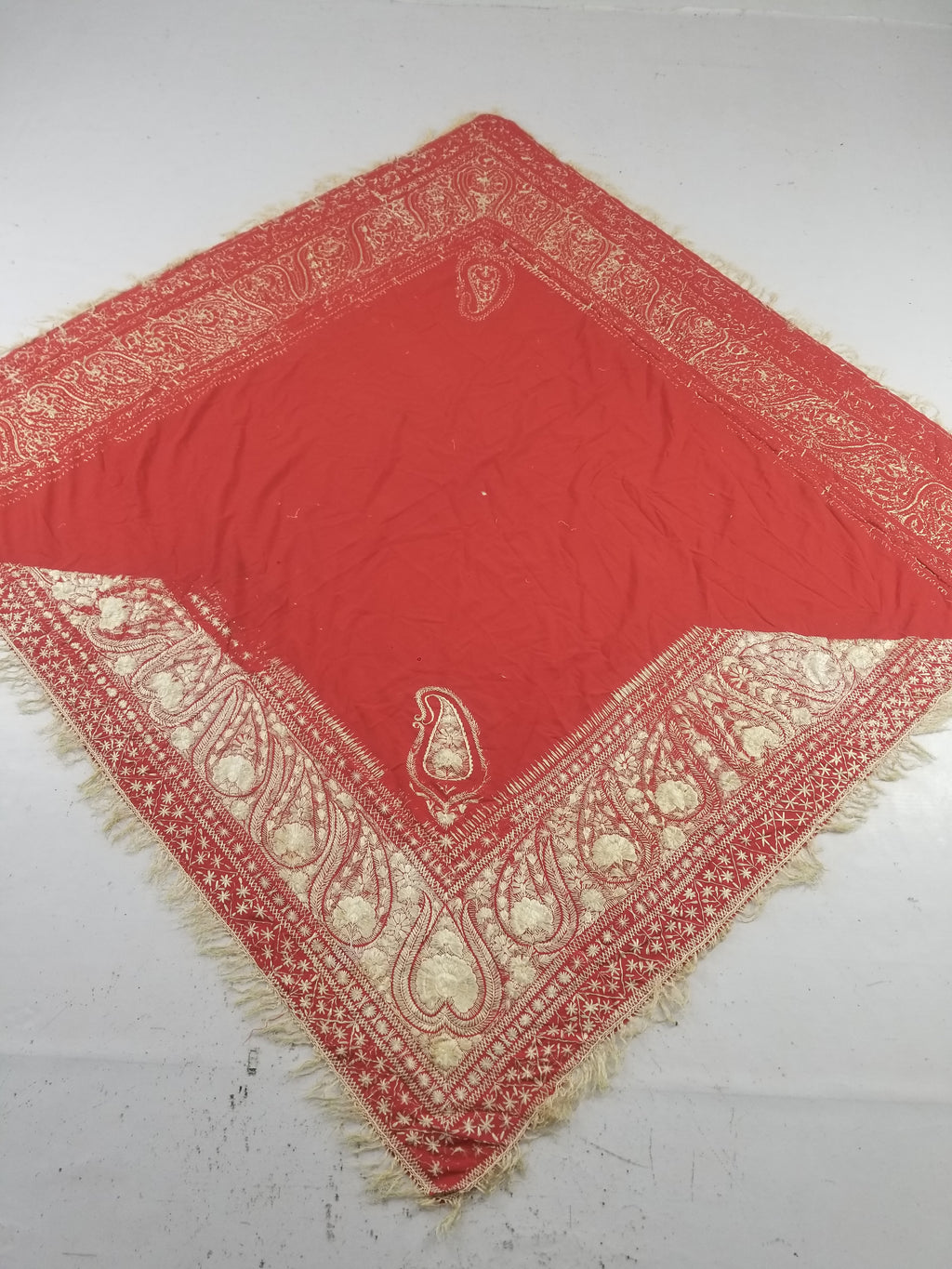 Antique Traditional Indian Kashmiri Hand Embroidered Paisley Shawl 170x160cm