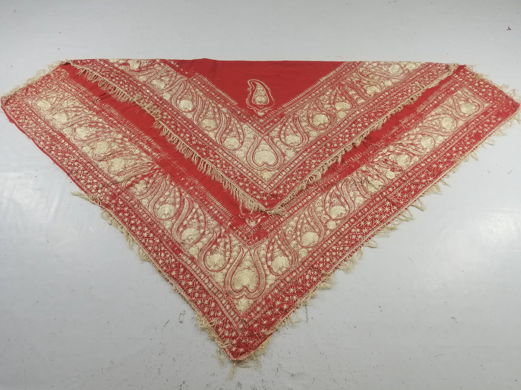 Antique Traditional Indian Kashmiri Hand Embroidered Paisley Shawl 170x160cm