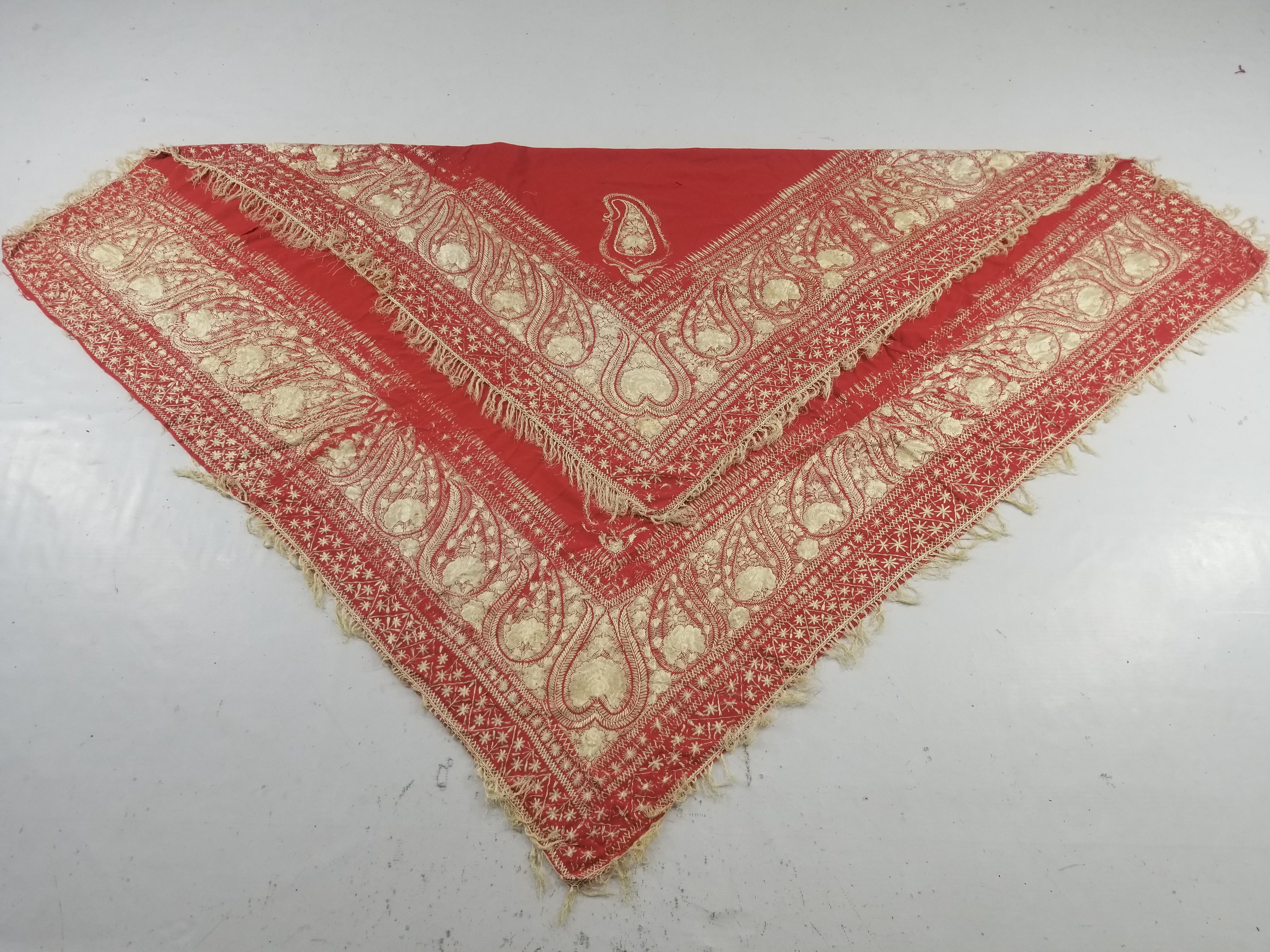 Antique Traditional Indian Kashmiri Hand Embroidered Paisley Shawl 170x160cm