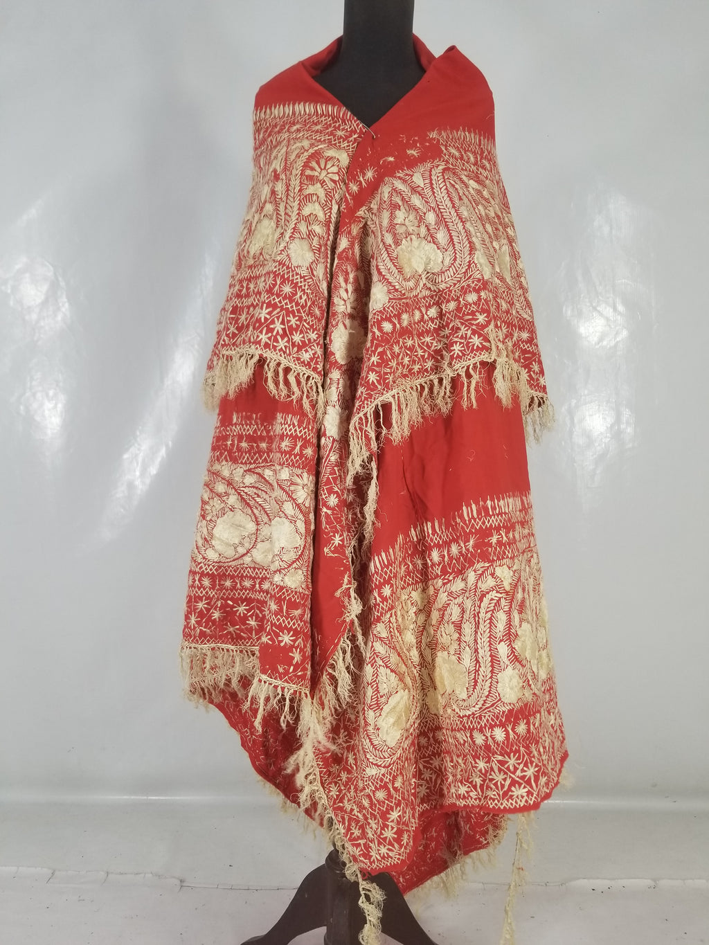 Antique Traditional Indian Kashmiri Hand Embroidered Paisley Shawl 170x160cm
