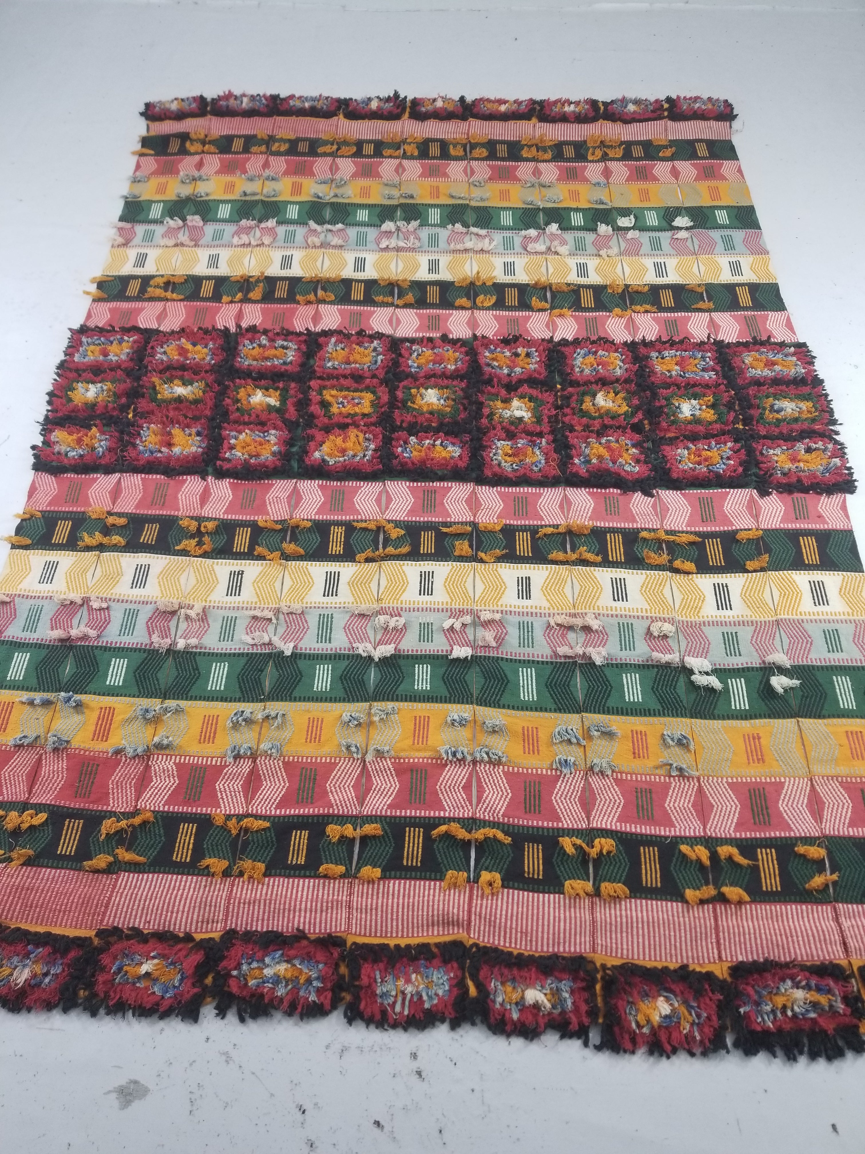 Vintage Traditional African Handwoven Patchwork Multicolor Blanket Textile 233x158cm
