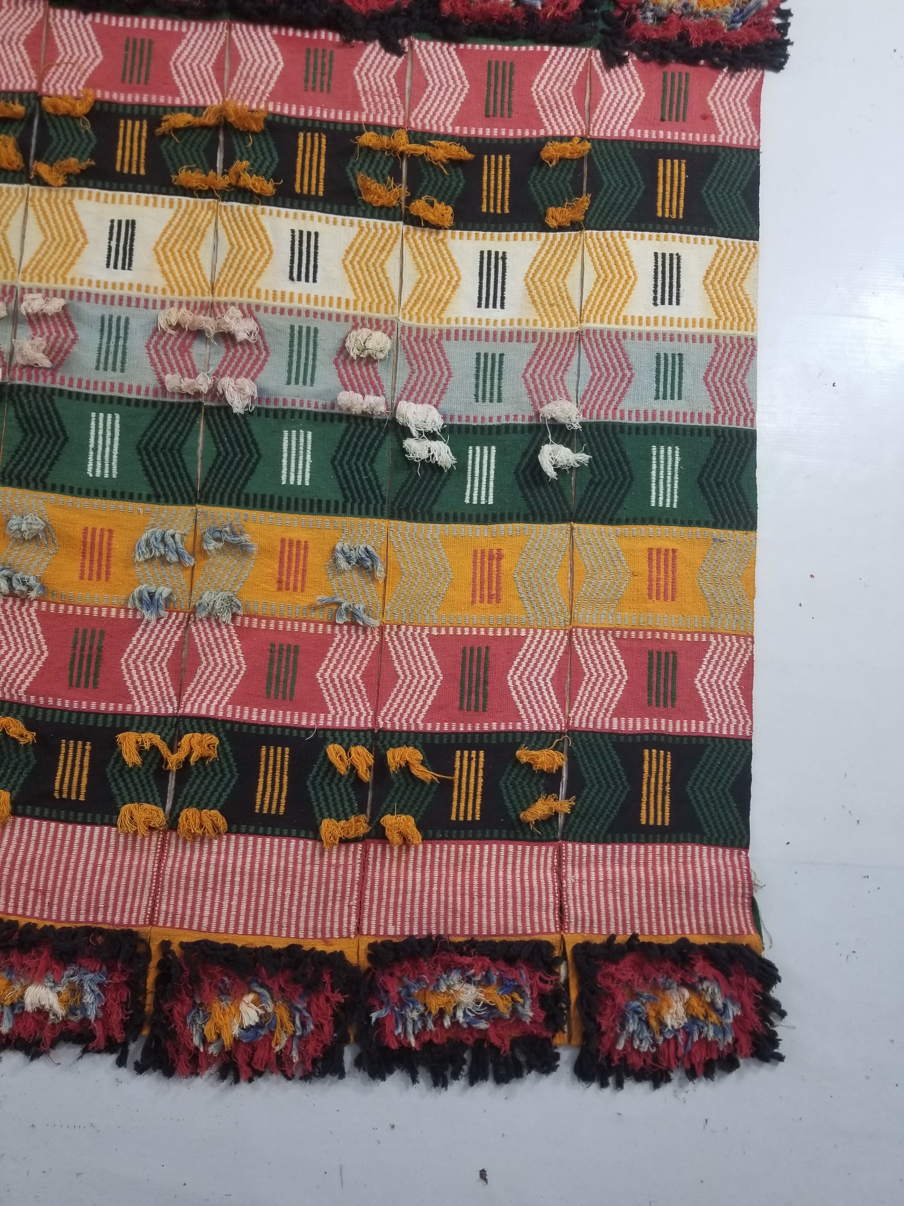 Vintage Traditional African Handwoven Patchwork Multicolor Blanket Textile 233x158cm