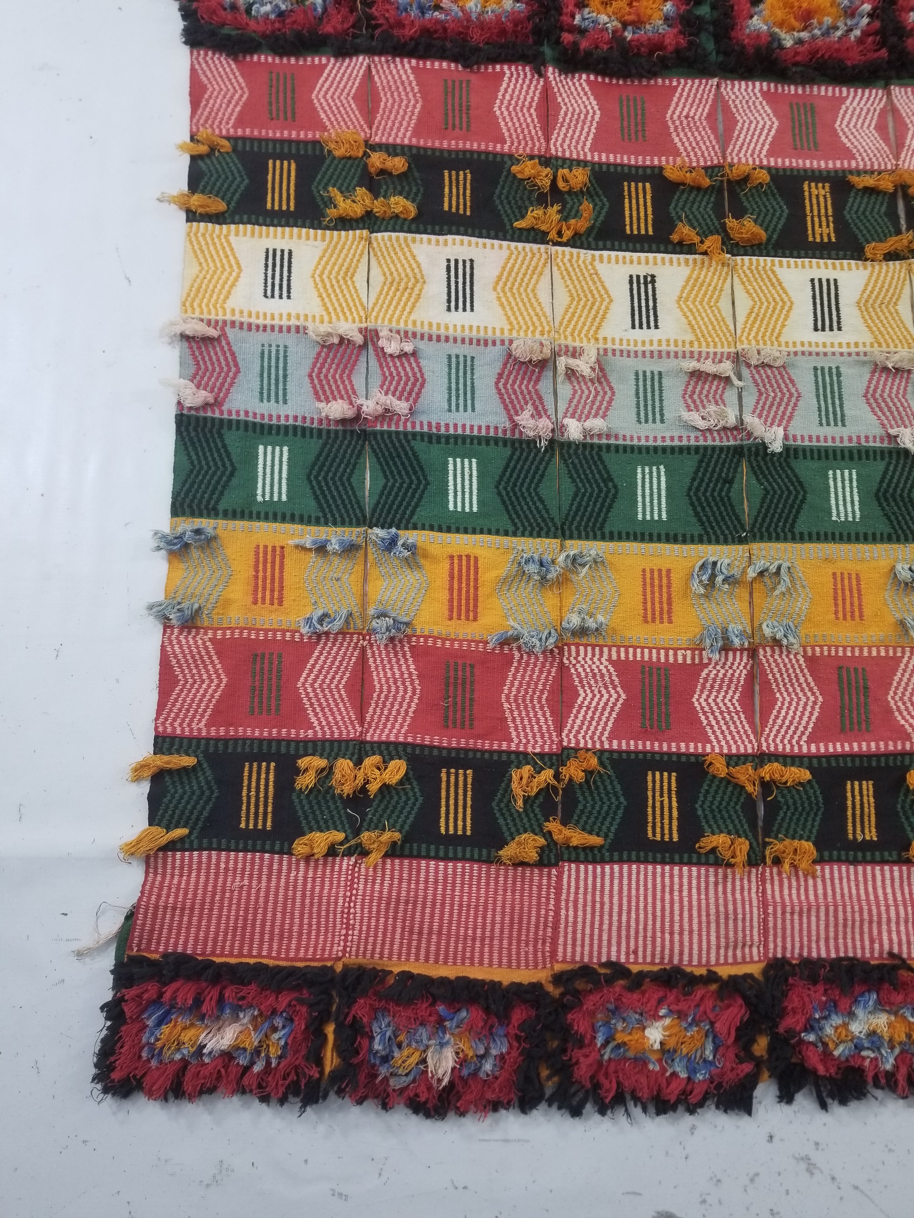 Vintage Traditional African Handwoven Patchwork Multicolor Blanket Textile 233x158cm