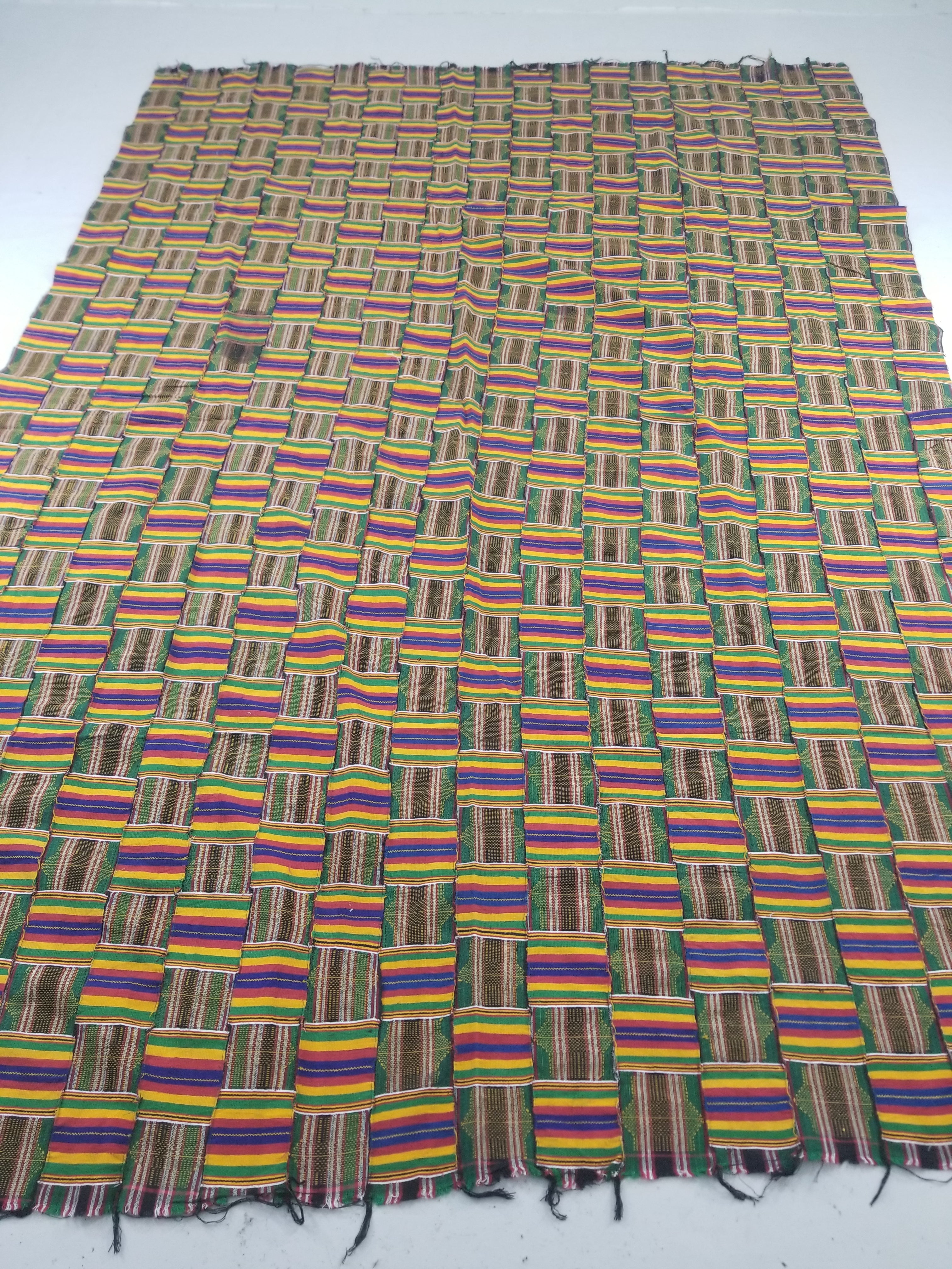 Vintage African Kente Cloth Handwoven Patchwork Ghananian Textile 288x200cm