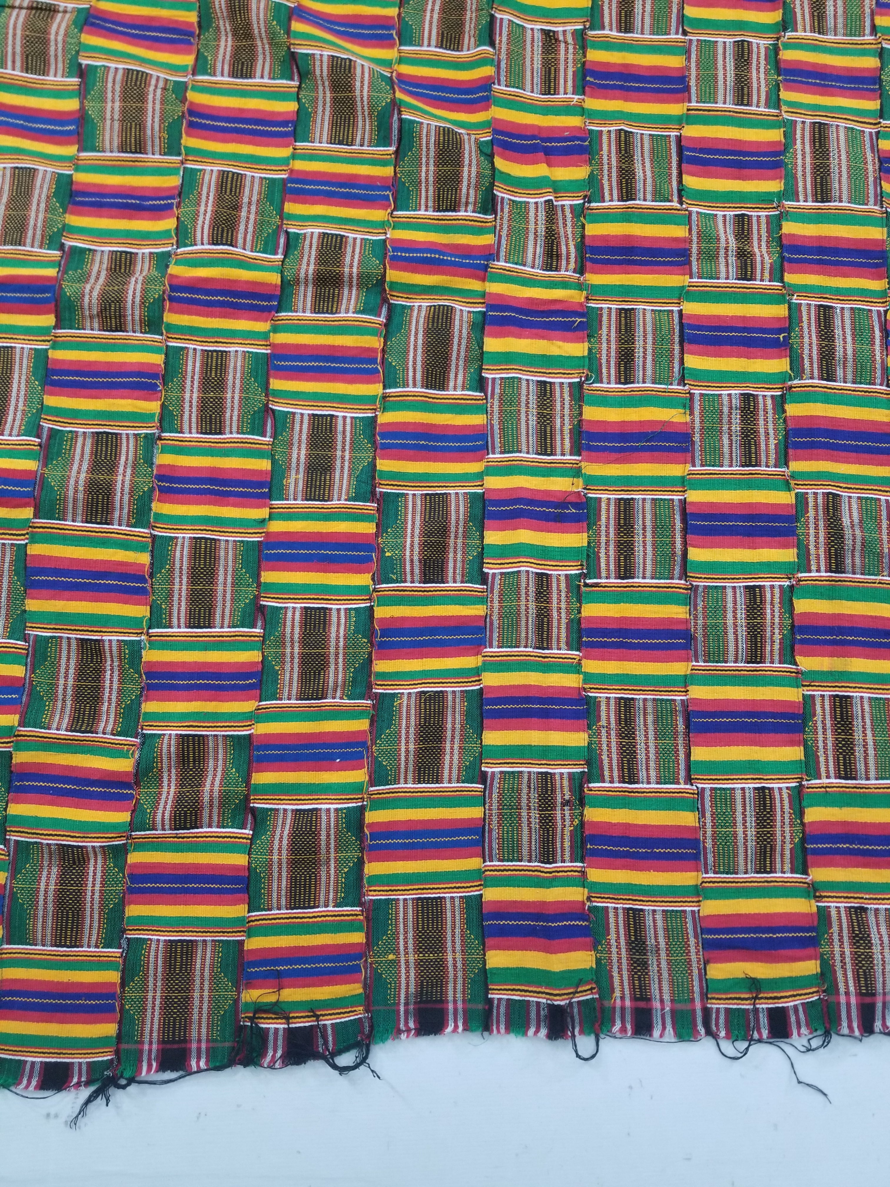 Vintage African Kente Cloth Handwoven Patchwork Ghananian Textile 288x200cm