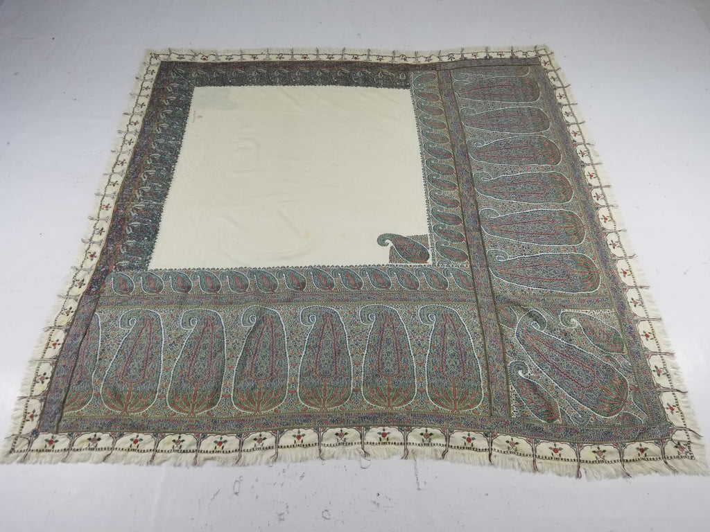Antique Traditional Indian Kashmiri Paisley Jamawar Style Wool Shawl 170x163cm
