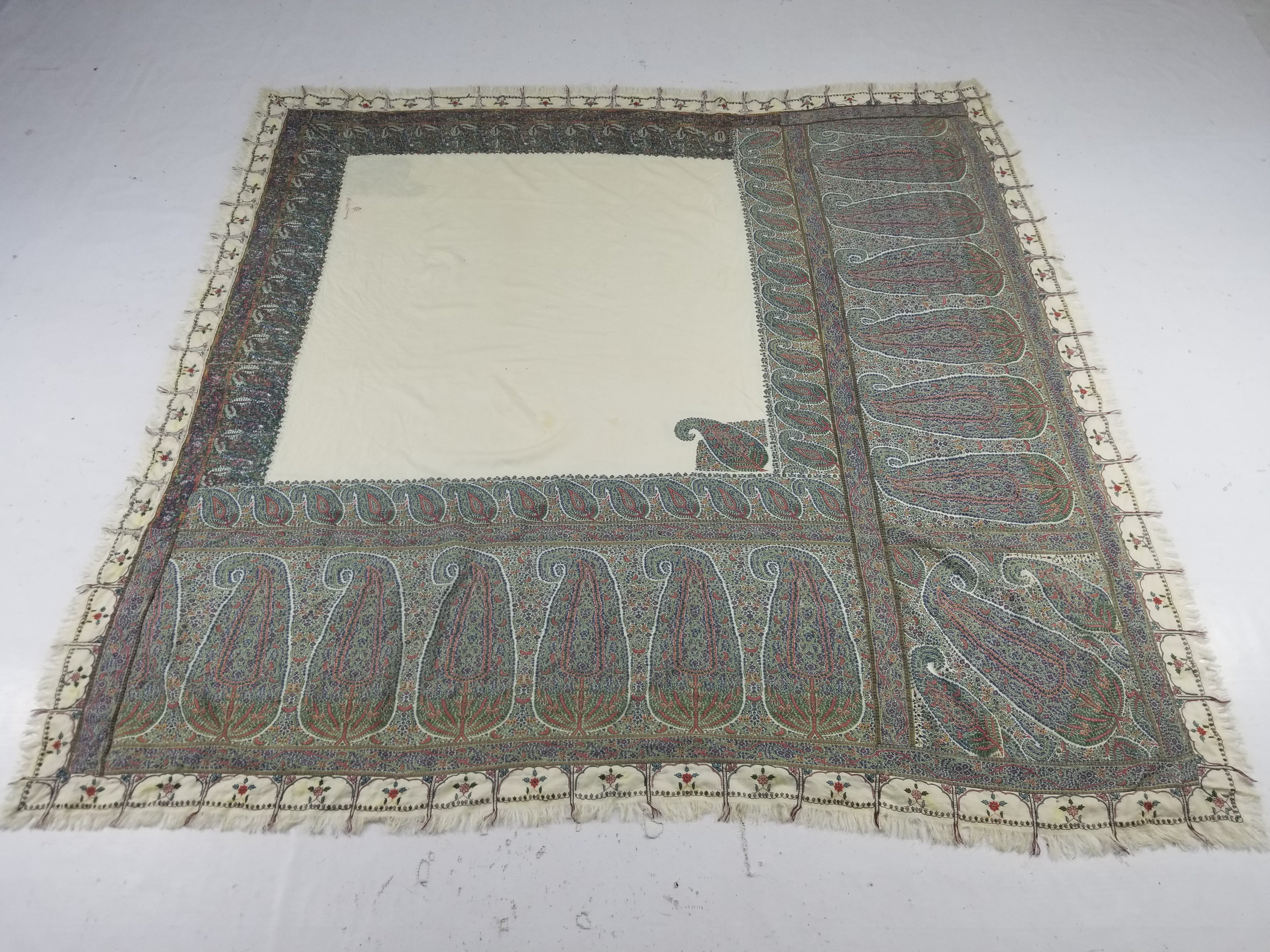 Antique Traditional Indian Kashmiri Paisley Jamawar Style Wool Shawl 170x163cm