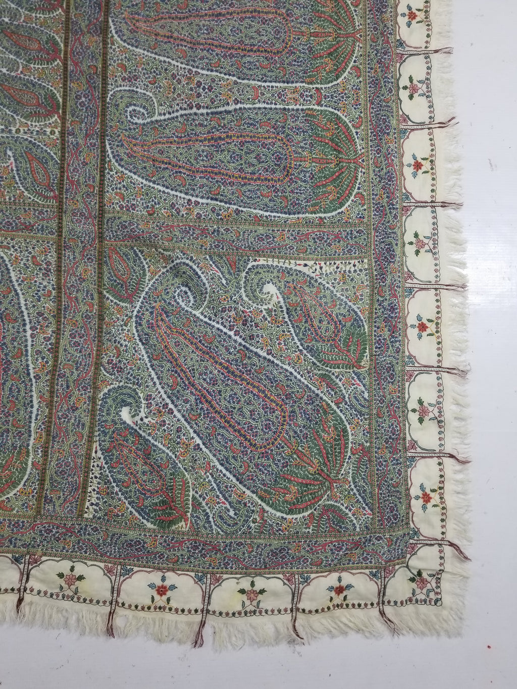 Antique Traditional Indian Kashmiri Paisley Jamawar Style Wool Shawl 170x163cm
