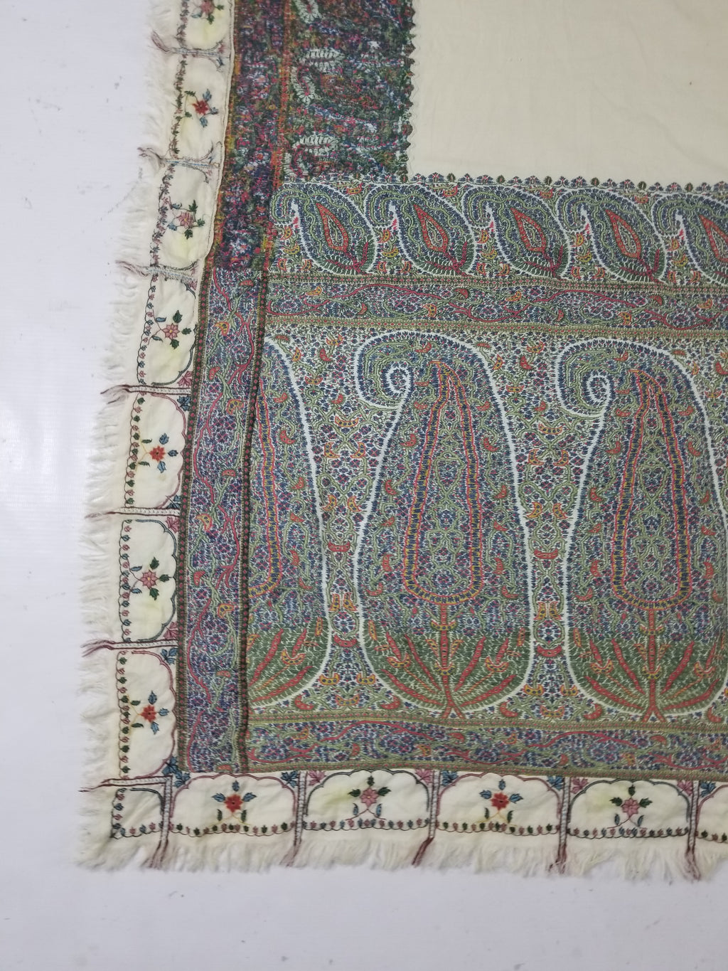 Antique Traditional Indian Kashmiri Paisley Jamawar Style Wool Shawl 170x163cm