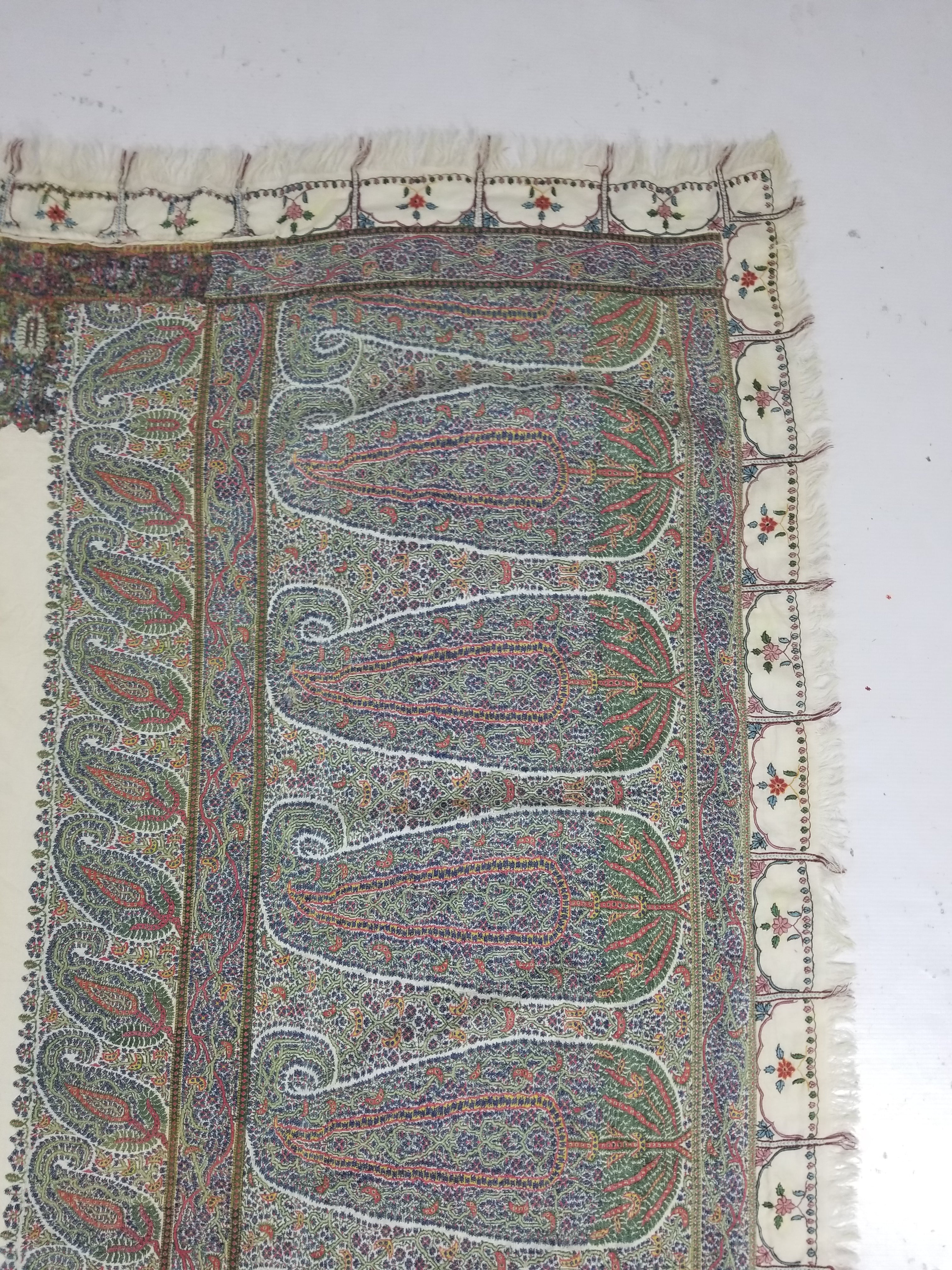 Antique Traditional Indian Kashmiri Paisley Jamawar Style Wool Shawl 170x163cm