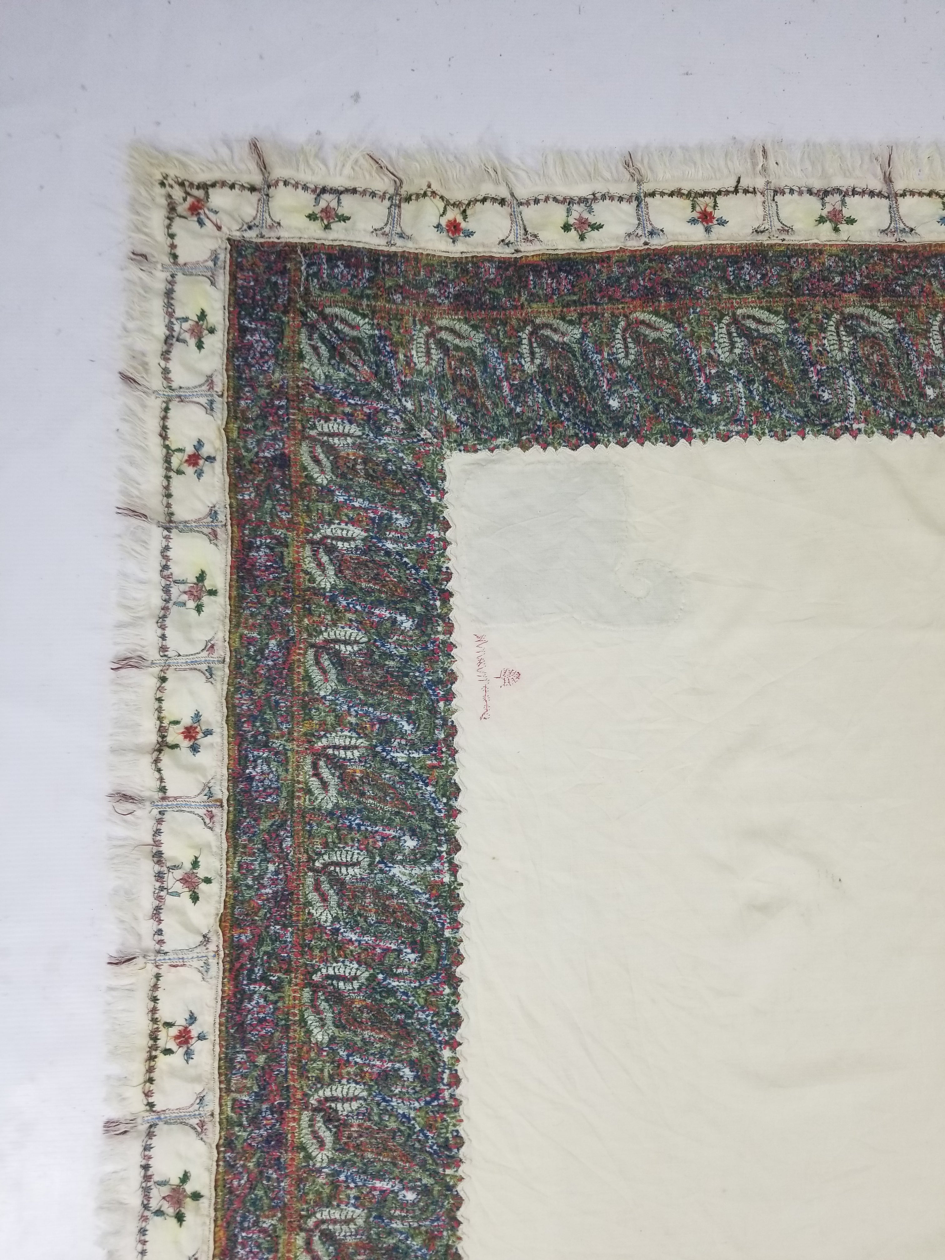 Antique Traditional Indian Kashmiri Paisley Jamawar Style Wool Shawl 170x163cm