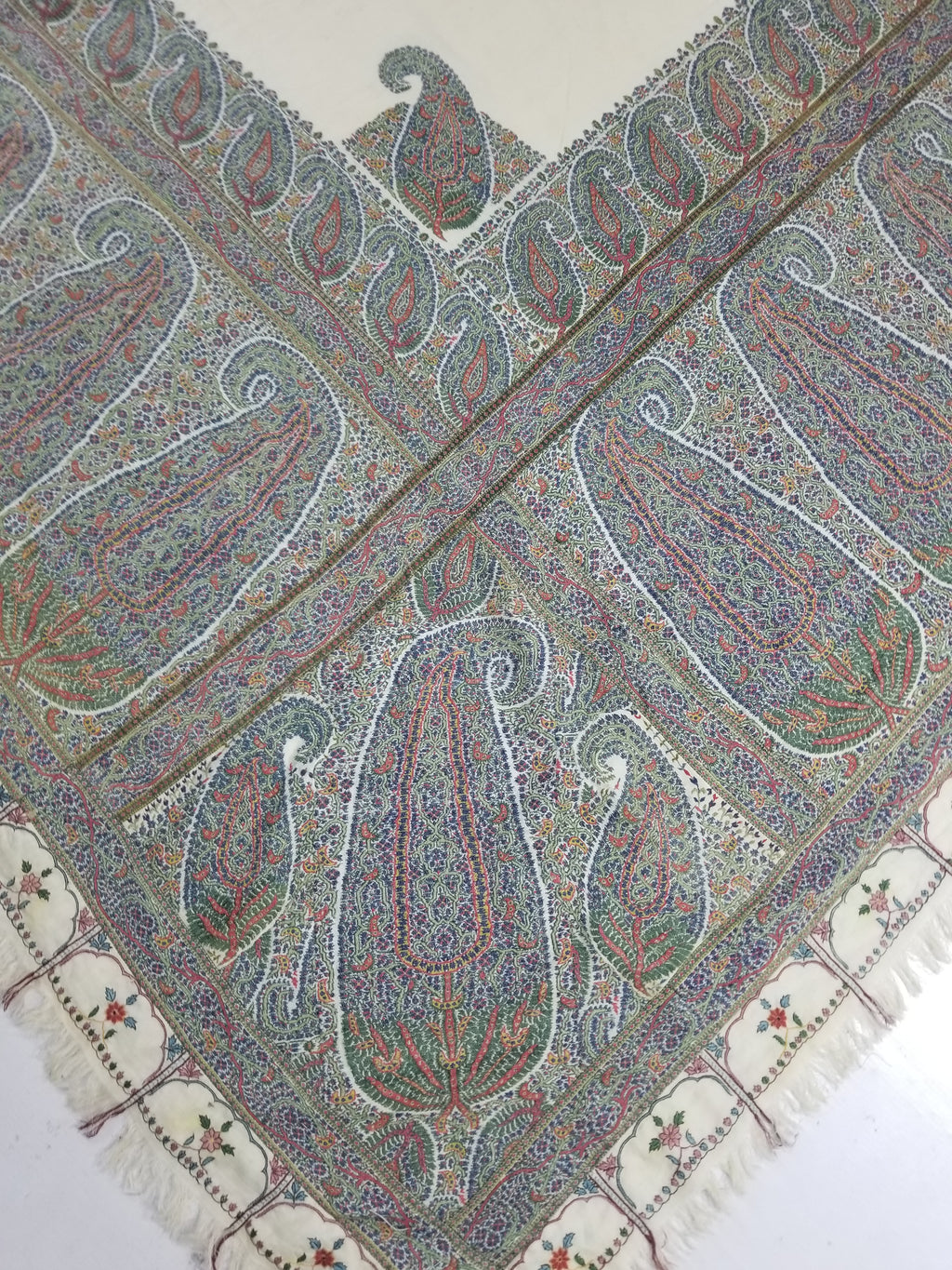 Antique Traditional Indian Kashmiri Paisley Jamawar Style Wool Shawl 170x163cm