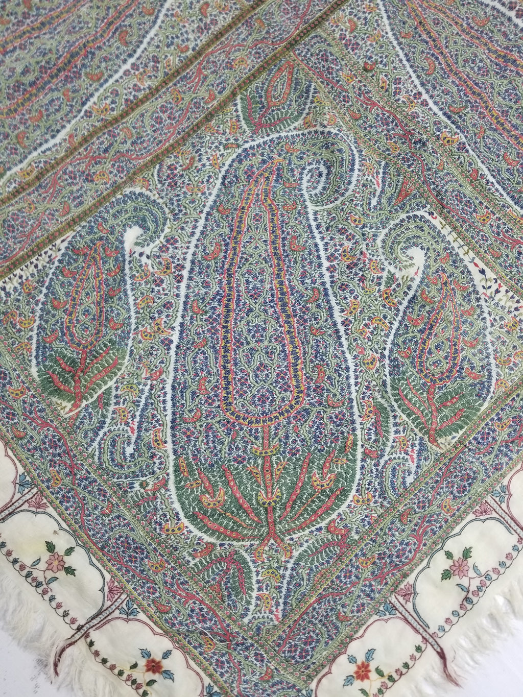 Antique Traditional Indian Kashmiri Paisley Jamawar Style Wool Shawl 170x163cm