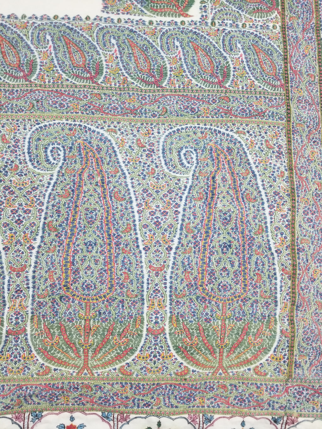 Antique Traditional Indian Kashmiri Paisley Jamawar Style Wool Shawl 170x163cm