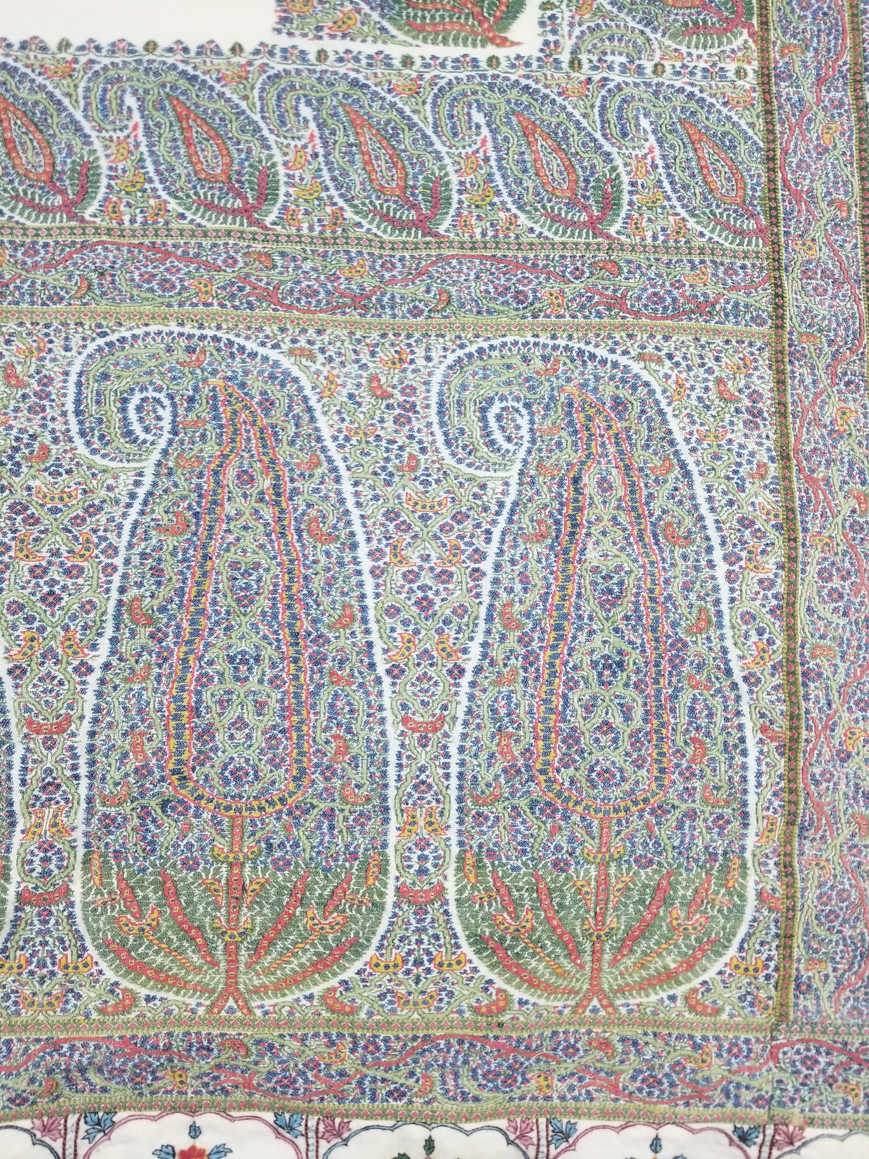 Antique Traditional Indian Kashmiri Paisley Jamawar Style Wool Shawl 170x163cm