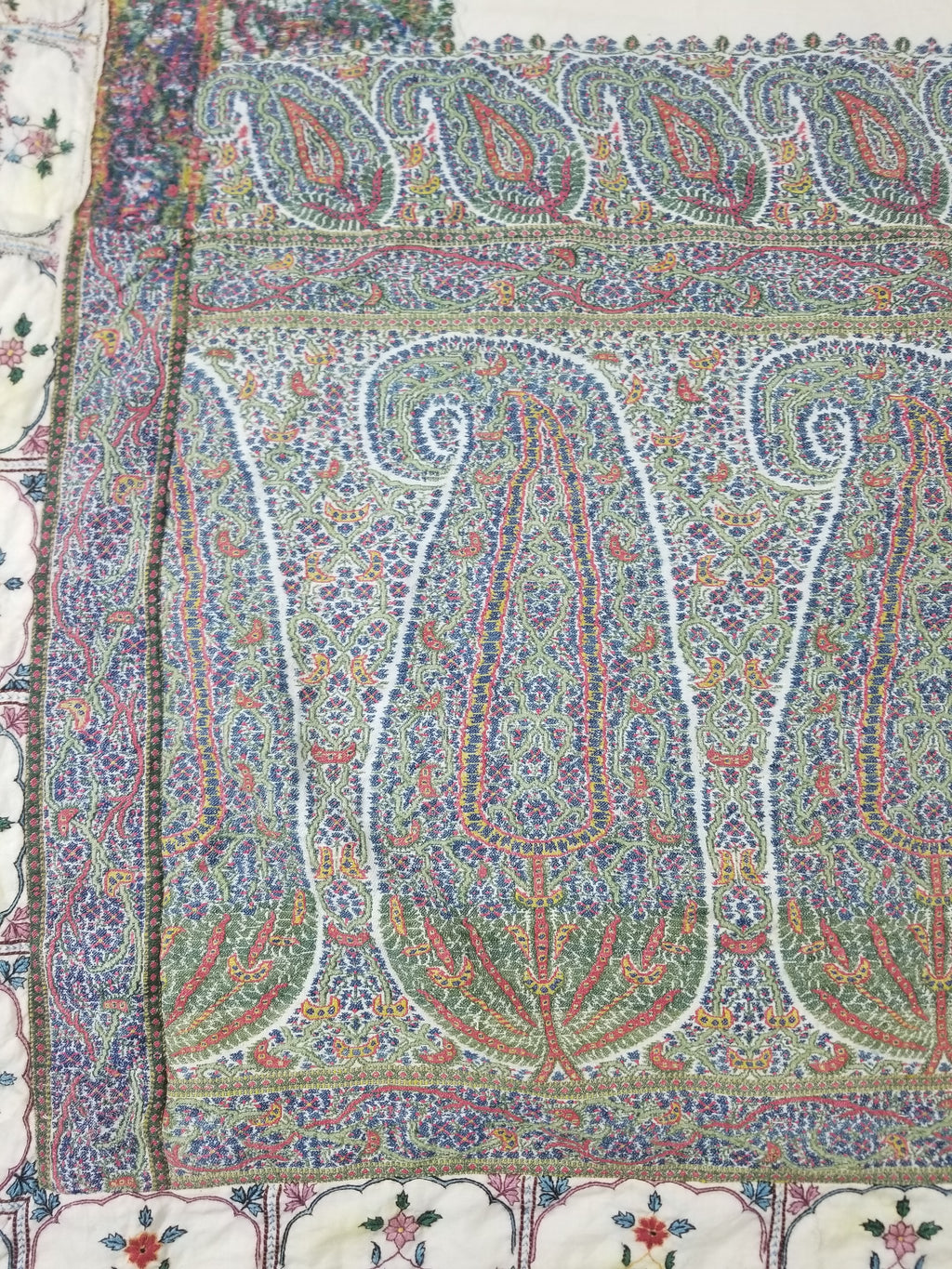 Antique Traditional Indian Kashmiri Paisley Jamawar Style Wool Shawl 170x163cm