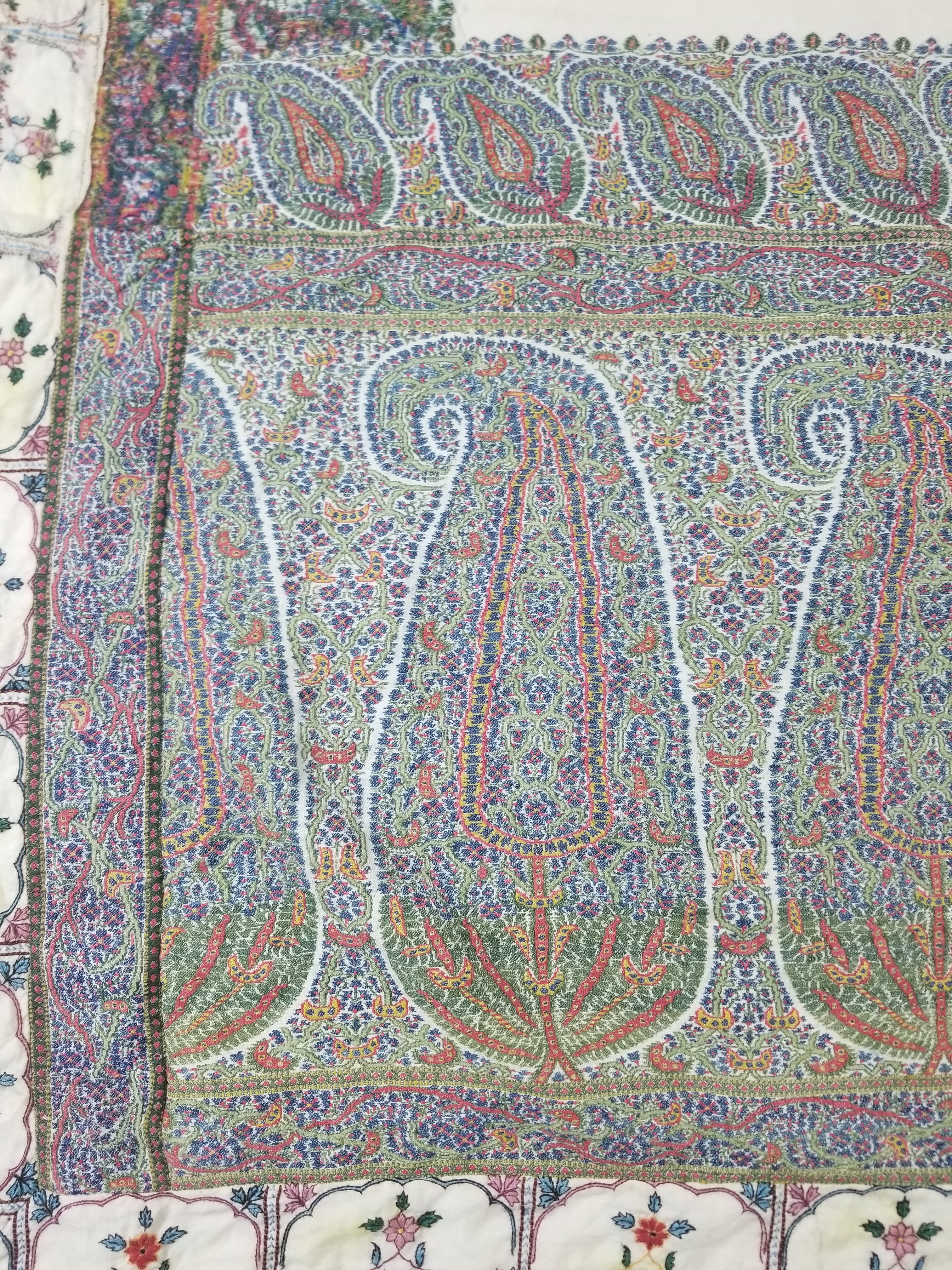 Antique Traditional Indian Kashmiri Paisley Jamawar Style Wool Shawl 170x163cm