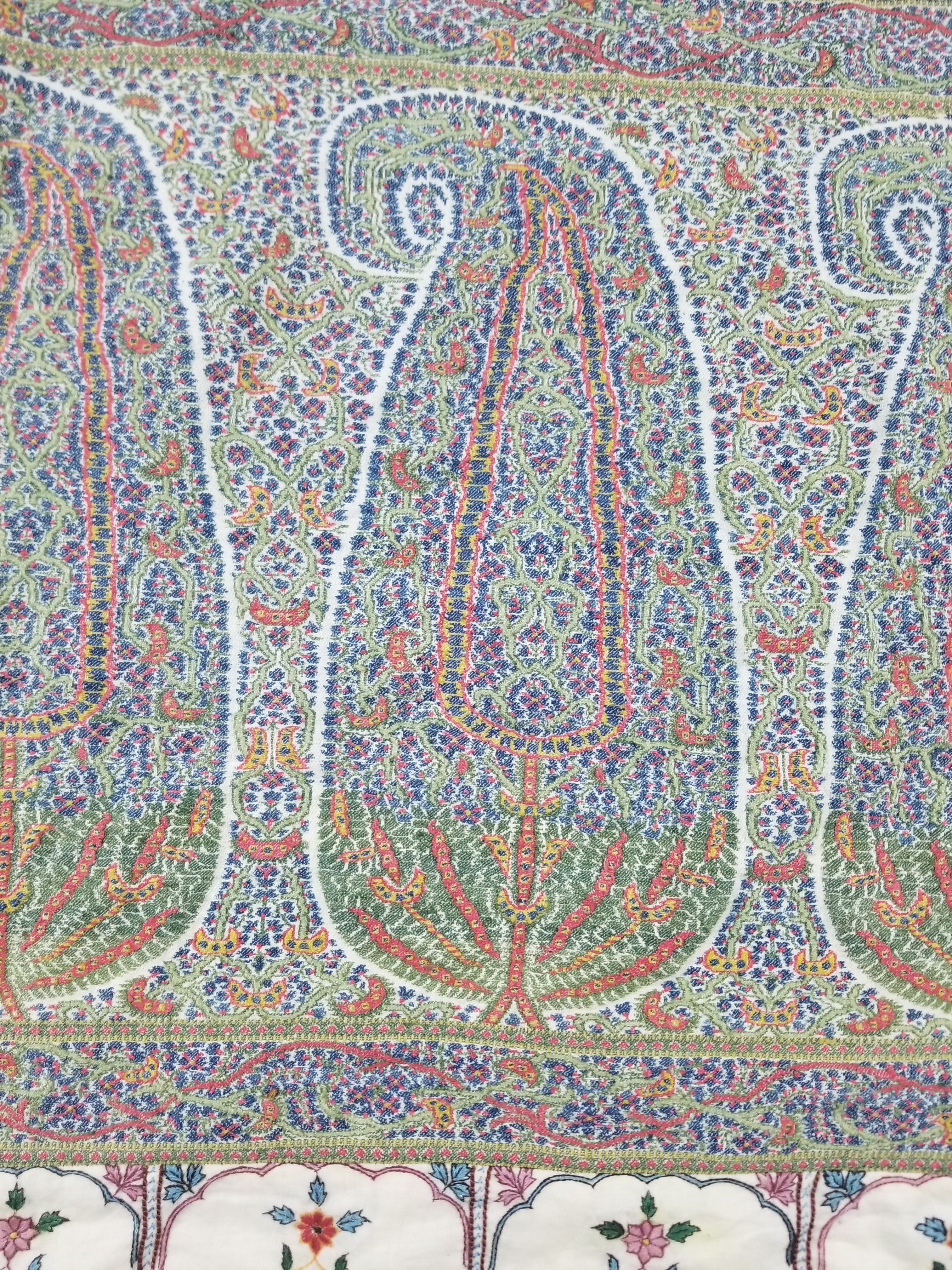 Antique Traditional Indian Kashmiri Paisley Jamawar Style Wool Shawl 170x163cm