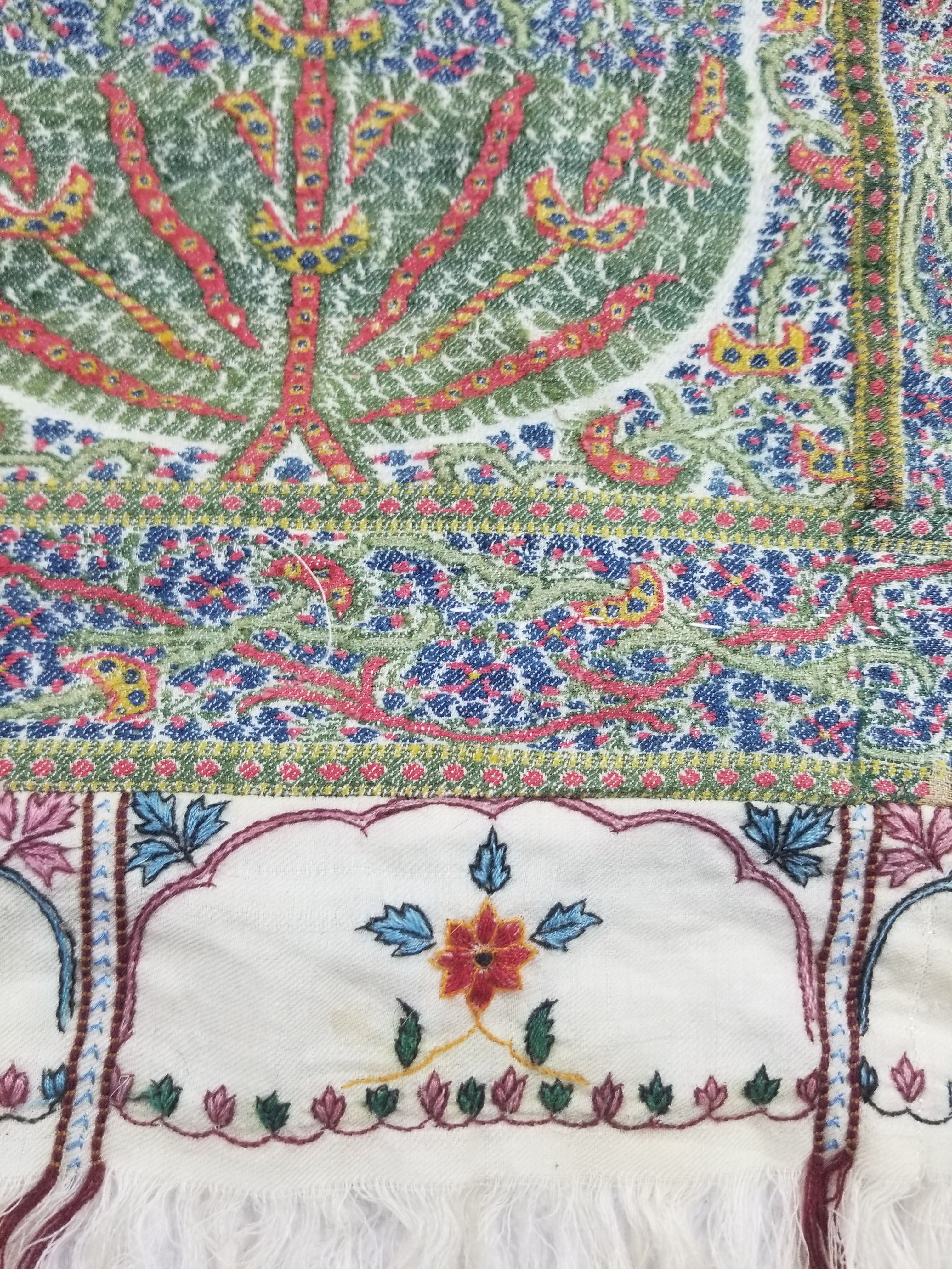 Antique Traditional Indian Kashmiri Paisley Jamawar Style Wool Shawl 170x163cm