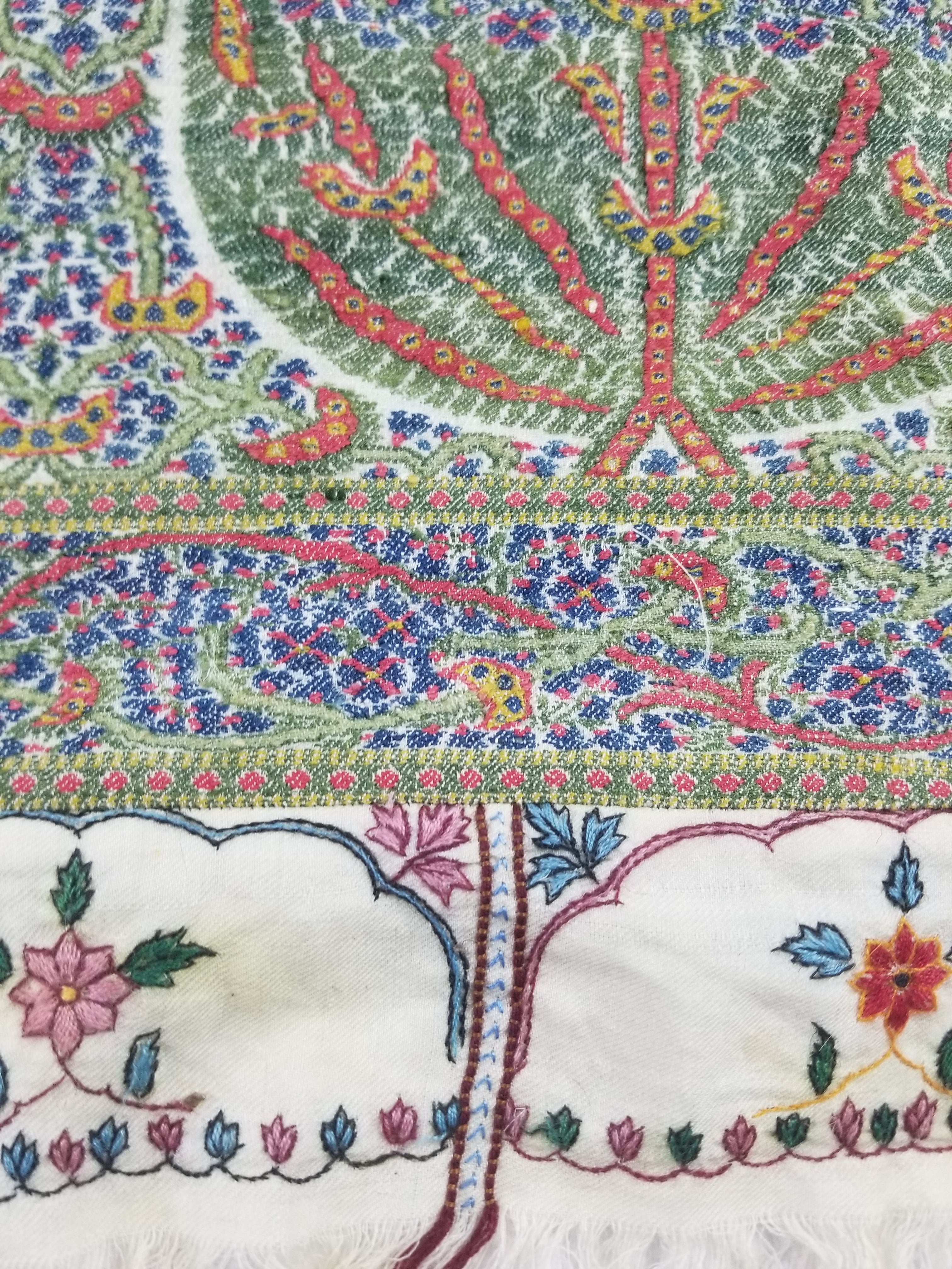 Antique Traditional Indian Kashmiri Paisley Jamawar Style Wool Shawl 170x163cm