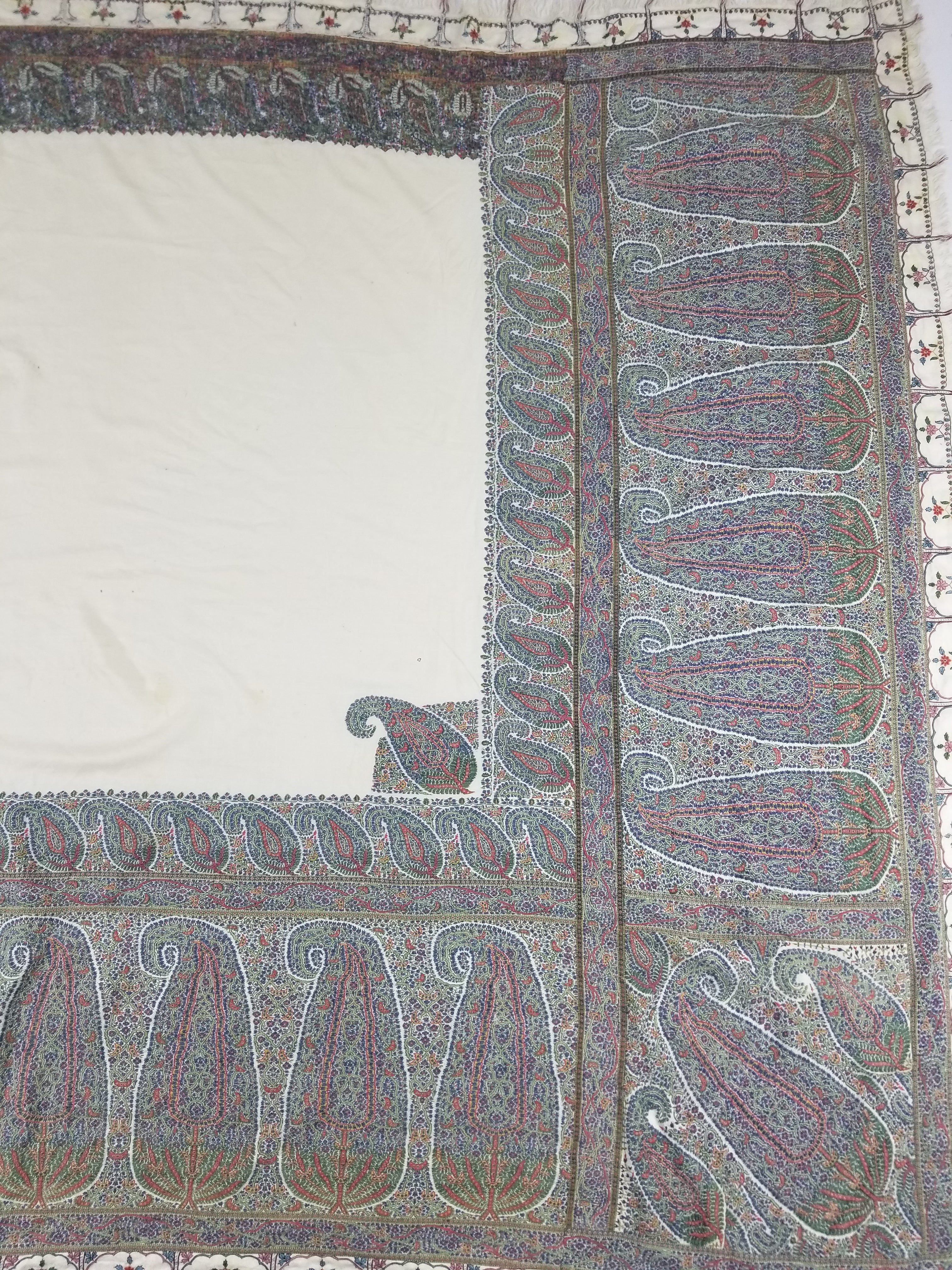 Antique Traditional Indian Kashmiri Paisley Jamawar Style Wool Shawl 170x163cm