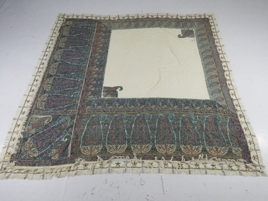 Antique Traditional Indian Kashmiri Paisley Jamawar Style Wool Shawl 170x163cm