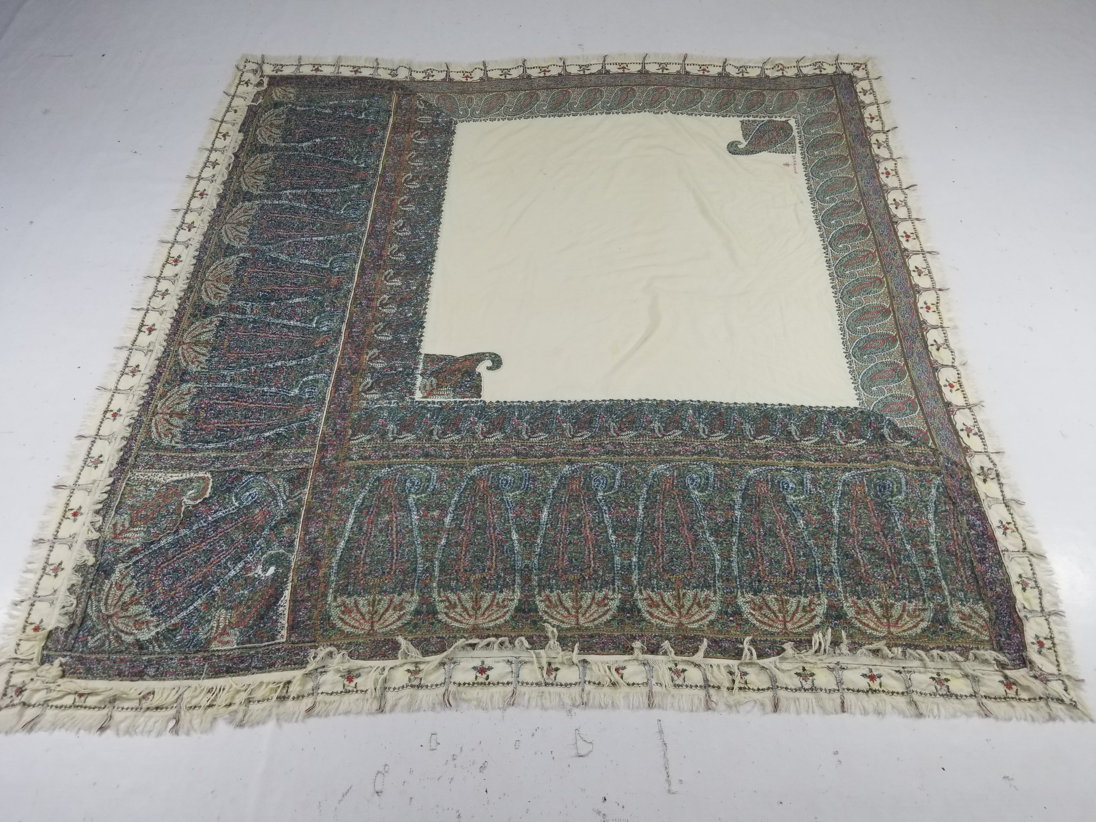 Antique Traditional Indian Kashmiri Paisley Jamawar Style Wool Shawl 170x163cm
