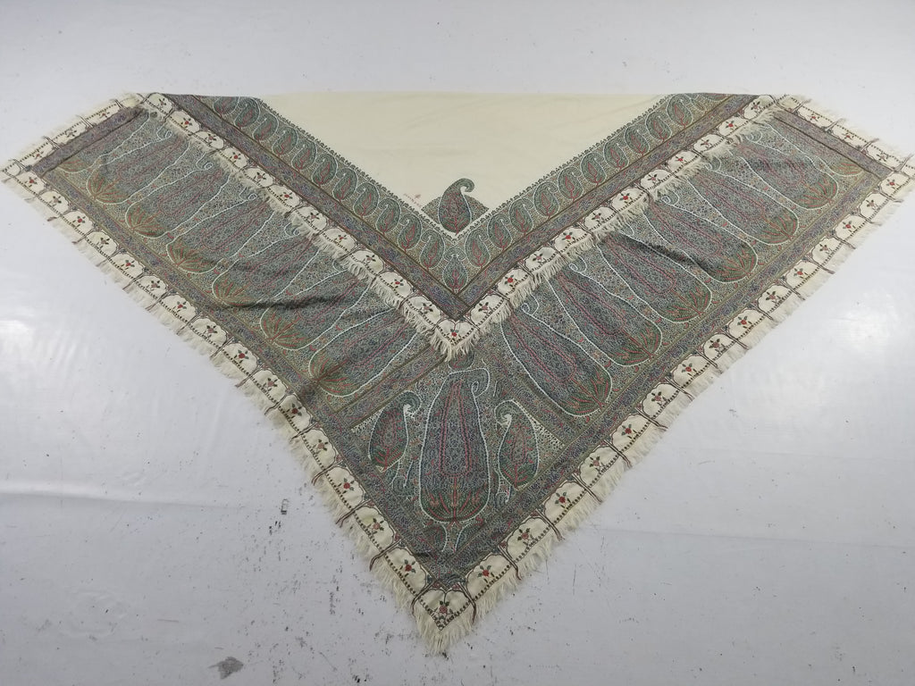 Antique Traditional Indian Kashmiri Paisley Jamawar Style Wool Shawl 170x163cm