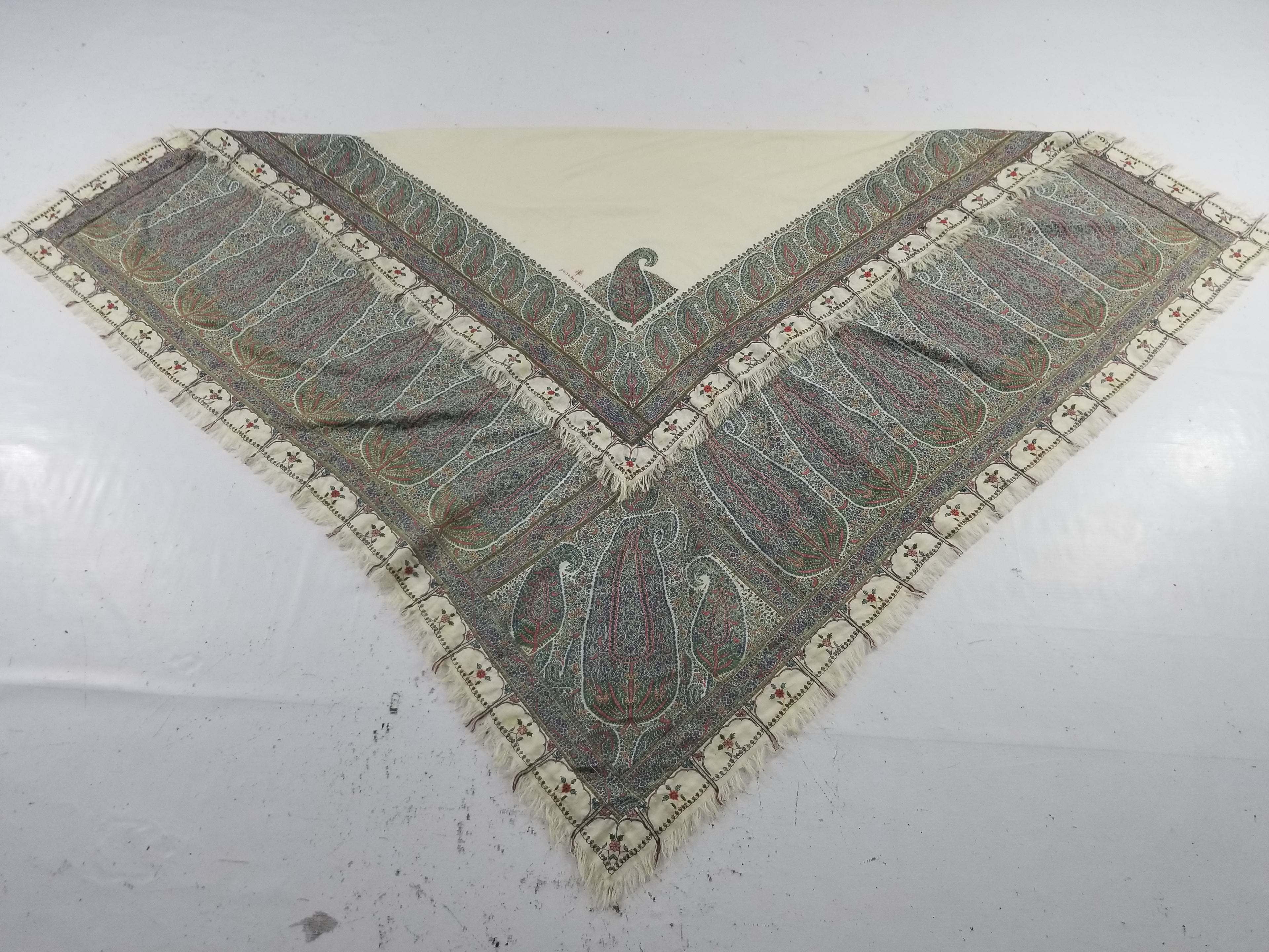 Antique Traditional Indian Kashmiri Paisley Jamawar Style Wool Shawl 170x163cm