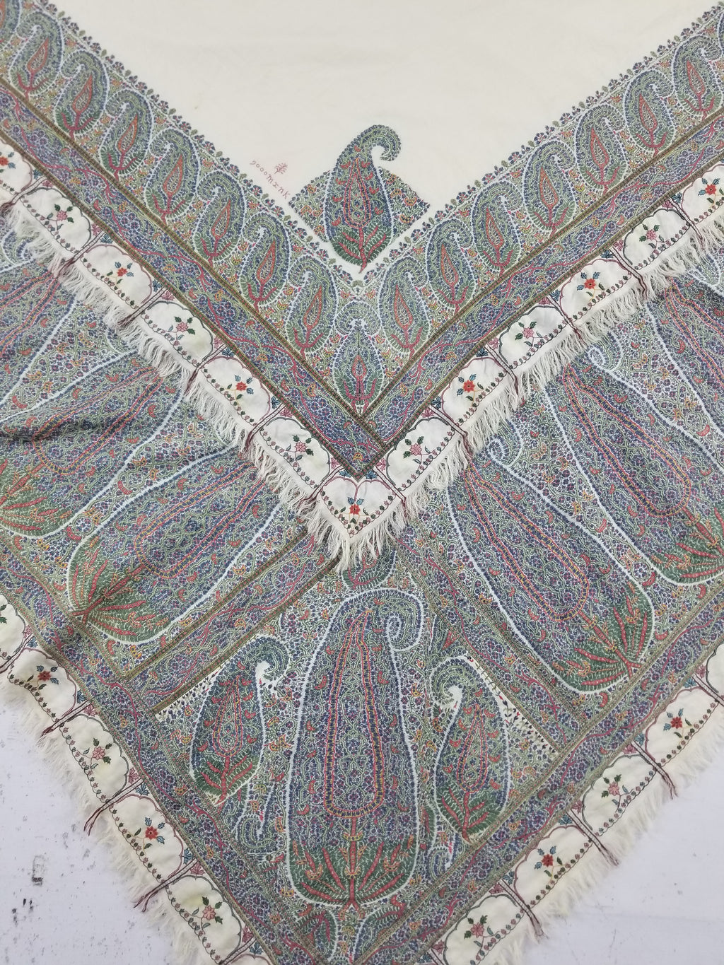 Antique Traditional Indian Kashmiri Paisley Jamawar Style Wool Shawl 170x163cm
