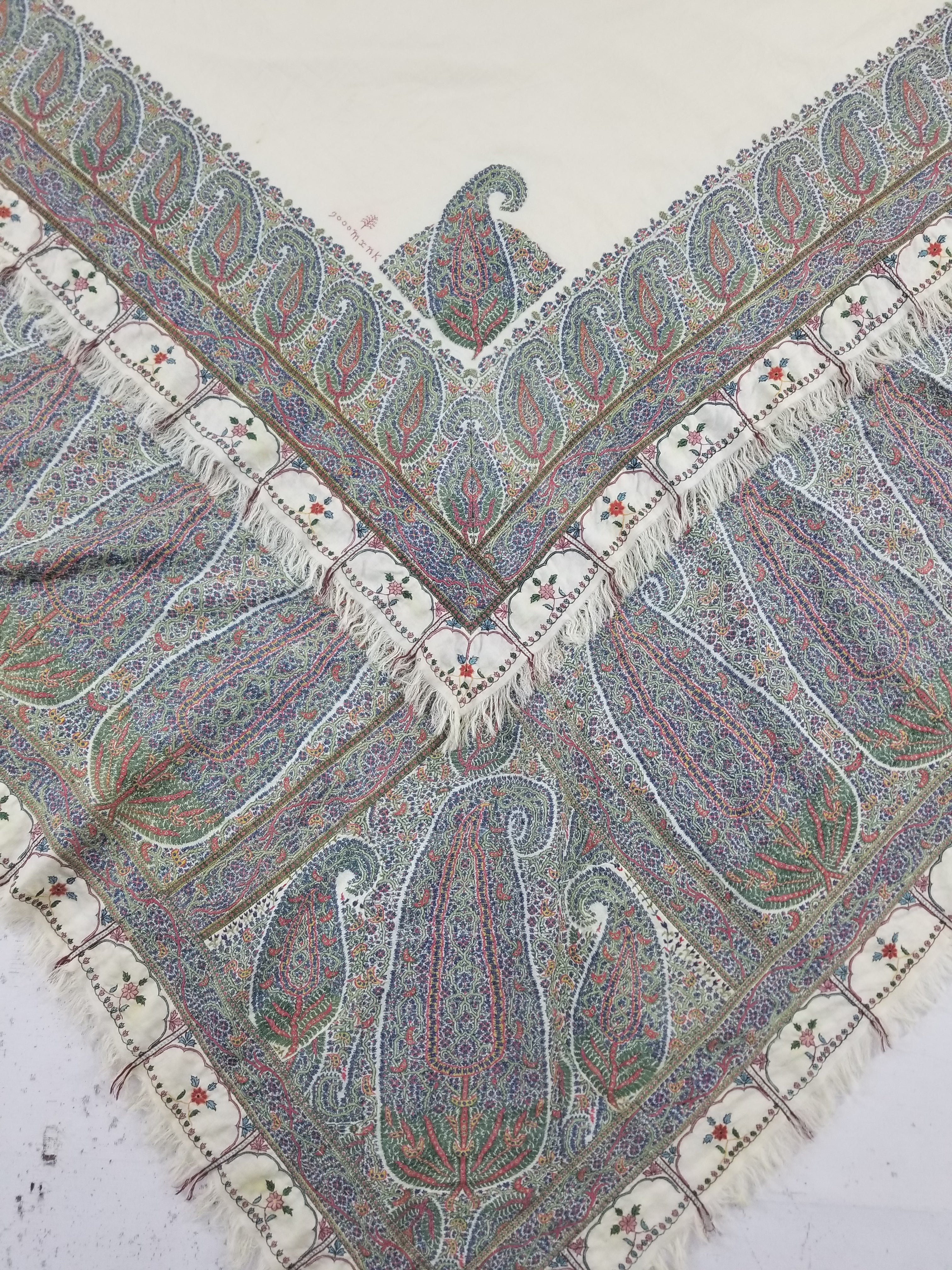Antique Traditional Indian Kashmiri Paisley Jamawar Style Wool Shawl 170x163cm