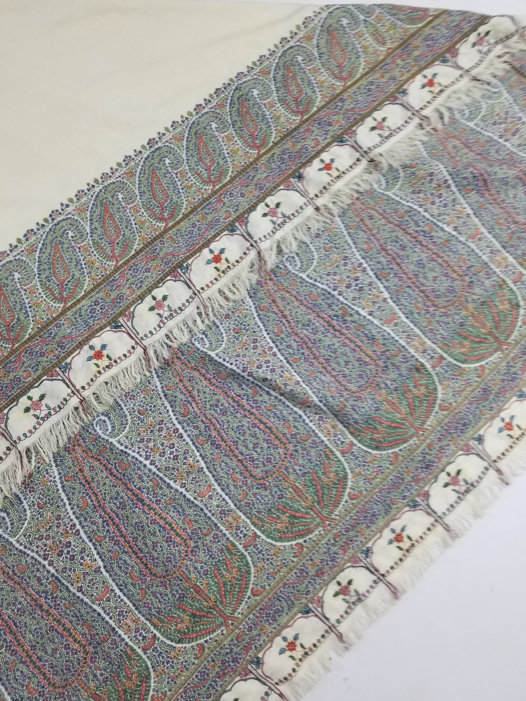 Antique Traditional Indian Kashmiri Paisley Jamawar Style Wool Shawl 170x163cm