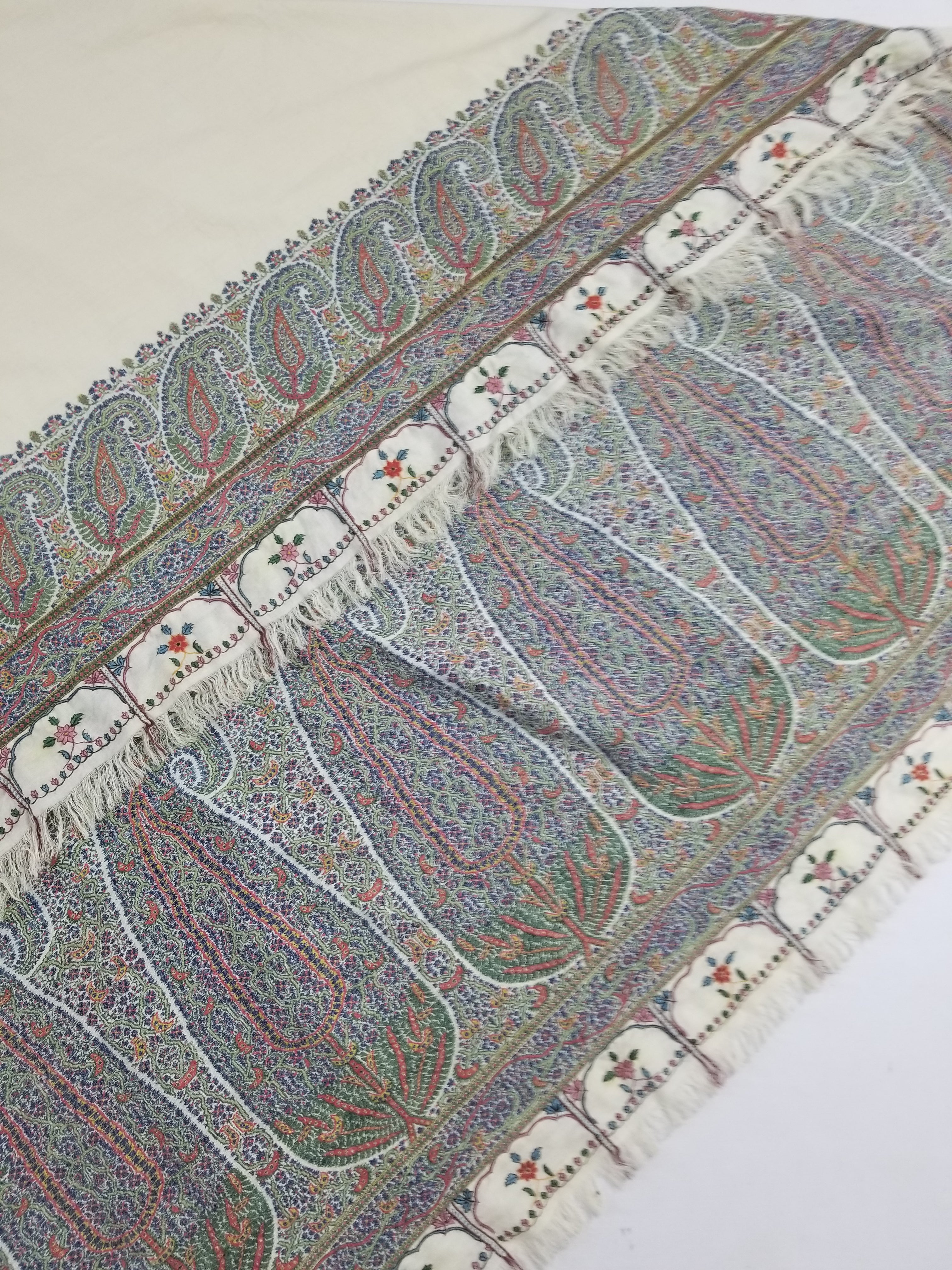 Antique Traditional Indian Kashmiri Paisley Jamawar Style Wool Shawl 170x163cm