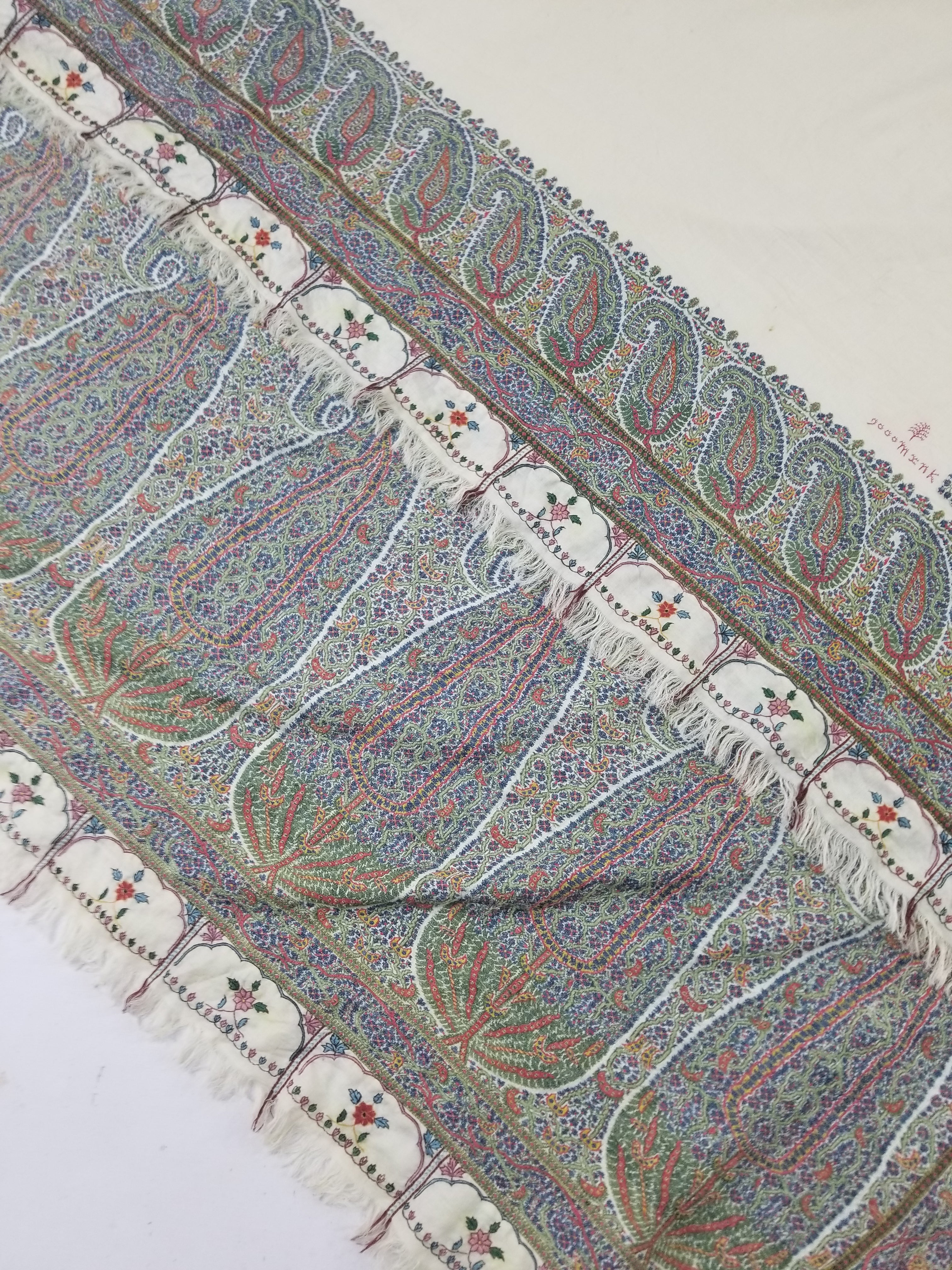 Antique Traditional Indian Kashmiri Paisley Jamawar Style Wool Shawl 170x163cm