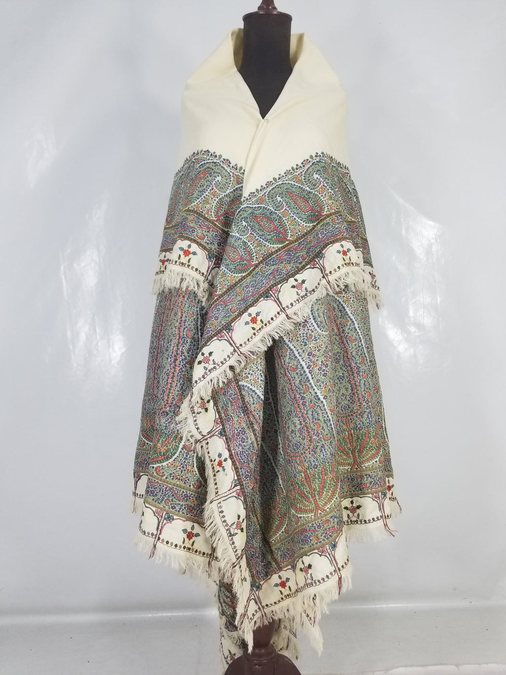 Antique Traditional Indian Kashmiri Paisley Jamawar Style Wool Shawl 170x163cm